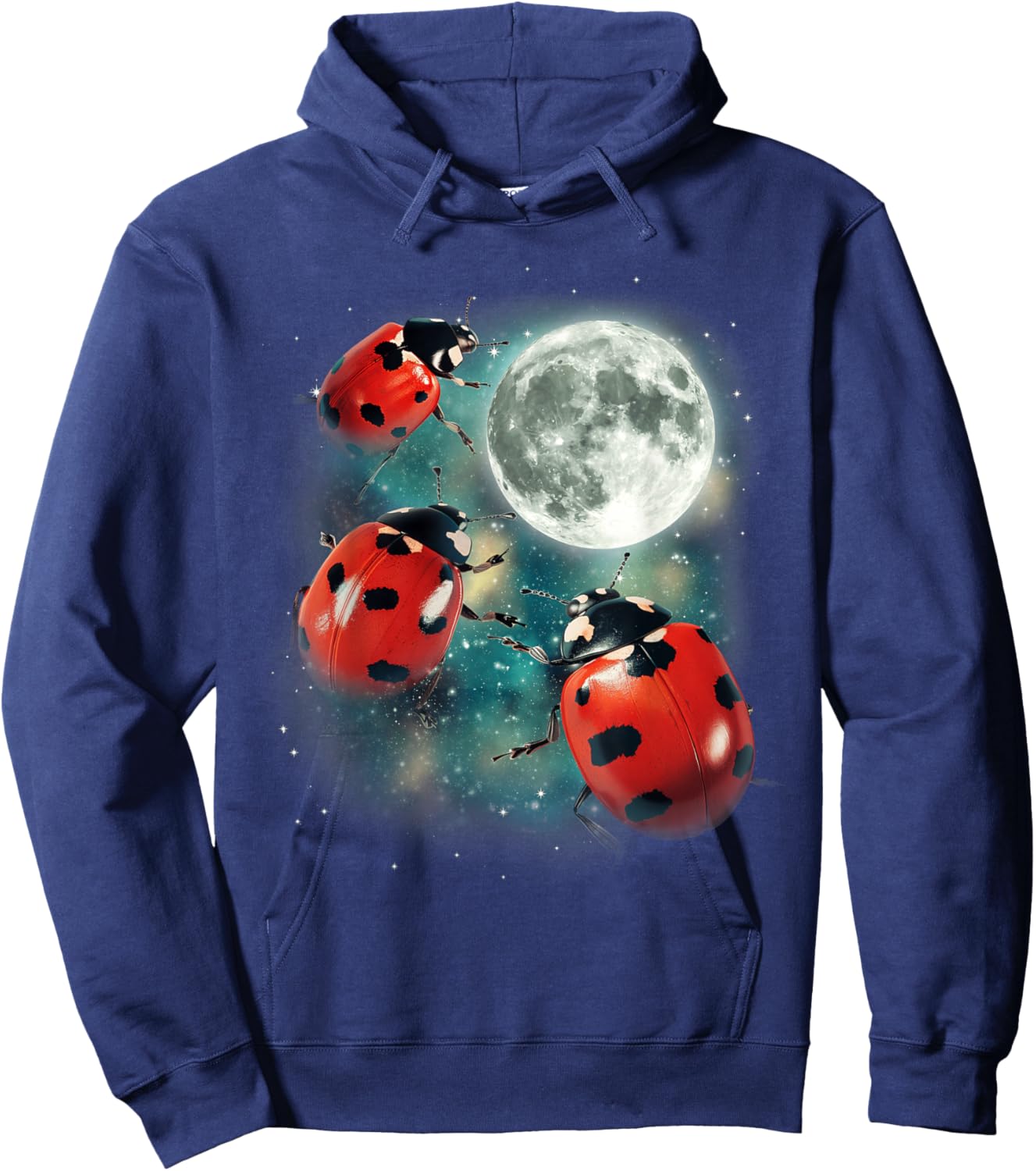 Three Ladybug Moon | Red Beetles Gardener Outdoors Cute Bug Hoodie - Hoodie | Navy
