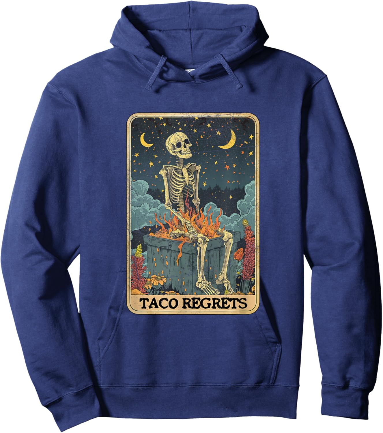 Taco Regrets Cinco de Mayo Retro Mystical Skeleton Pooping Hoodie - Hoodie | Navy