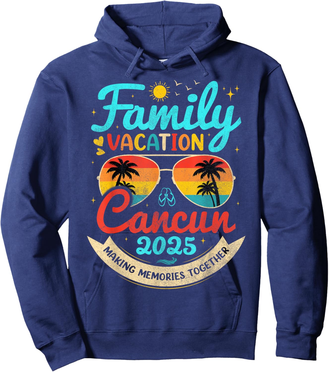 Vintage Family Vacation Cancun 2025 Beach Vacay Cancun Group Hoodie - Hoodie | Navy