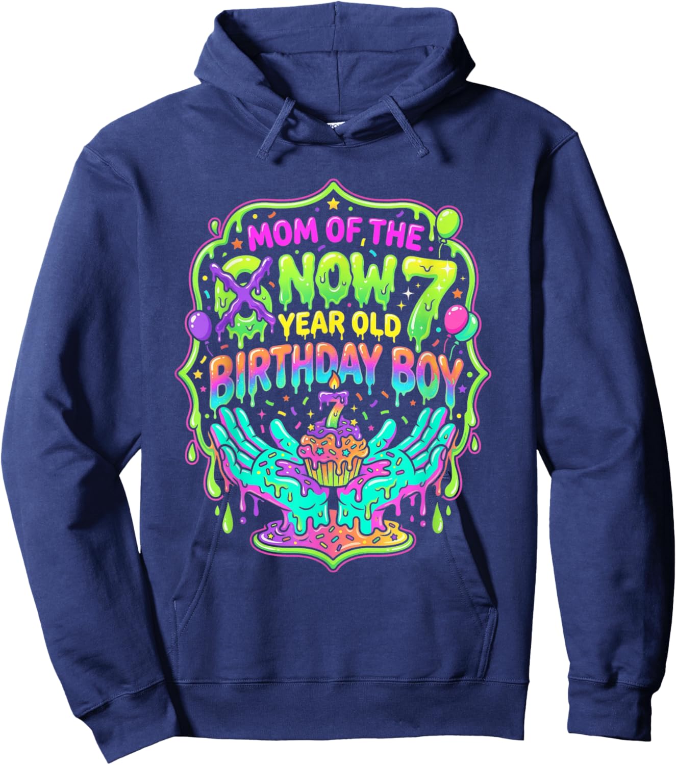 67 Six Seven Mom of the Now Seven Year Old Boy Celebration Hoodie - Hoodie | Navy