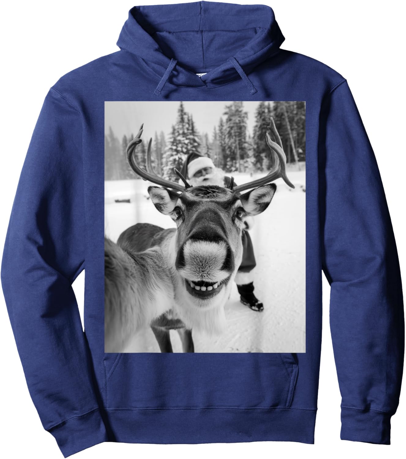 Reindeer Selfie Christmas Party Selfie Funny Reindeer Xmas Hoodie - Hoodie | Navy