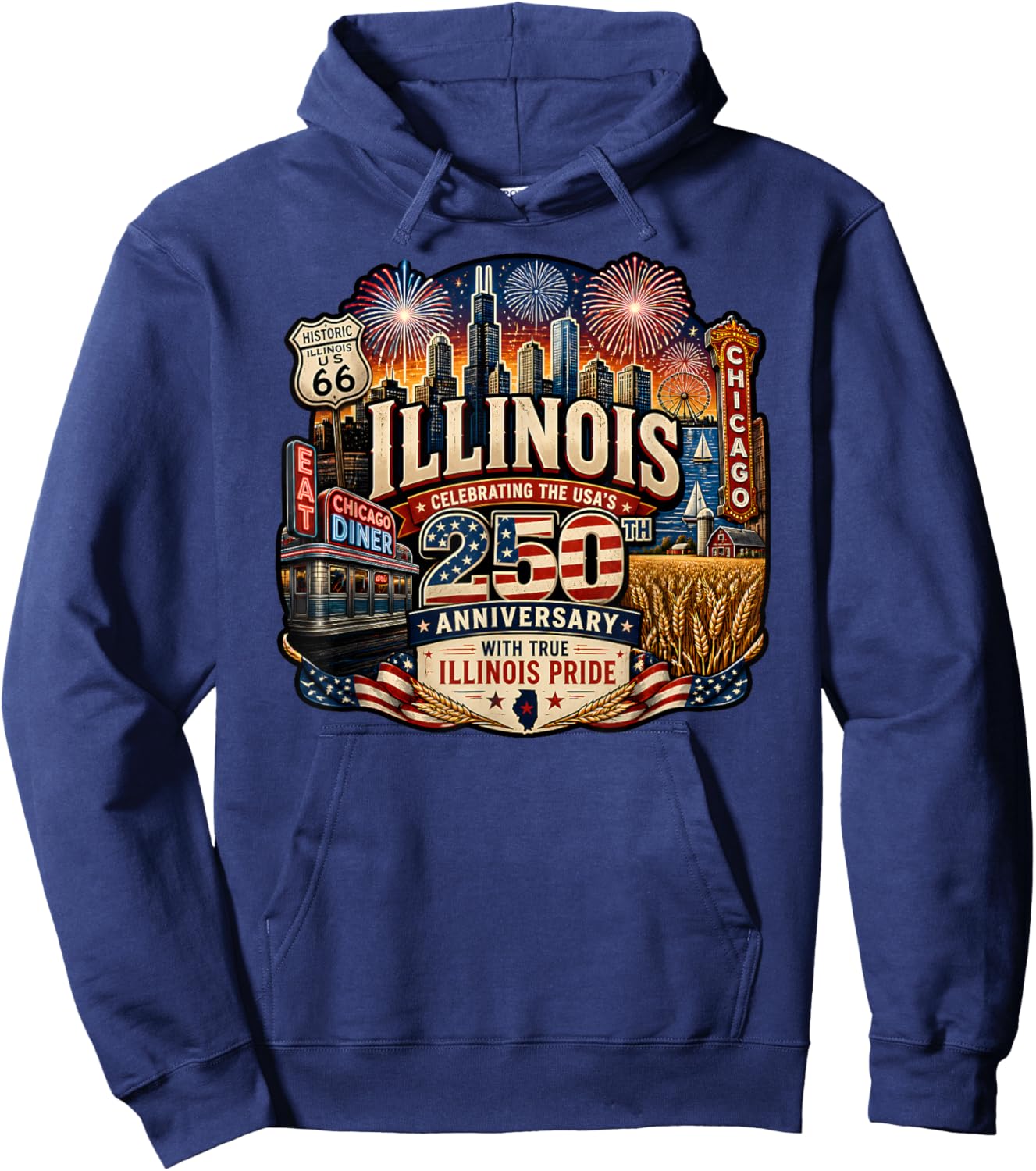 USA 250th Anniversary Illinois Pride Hoodie - Hoodie | Navy