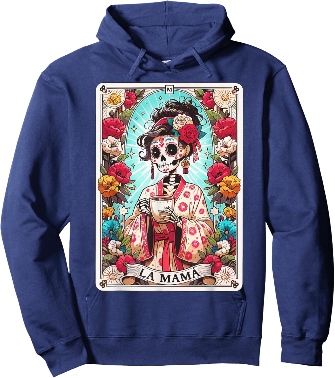 Funny La Mama Tarot Card Mexican Skeleton Mama Happy Hoodie - Hoodie | Navy