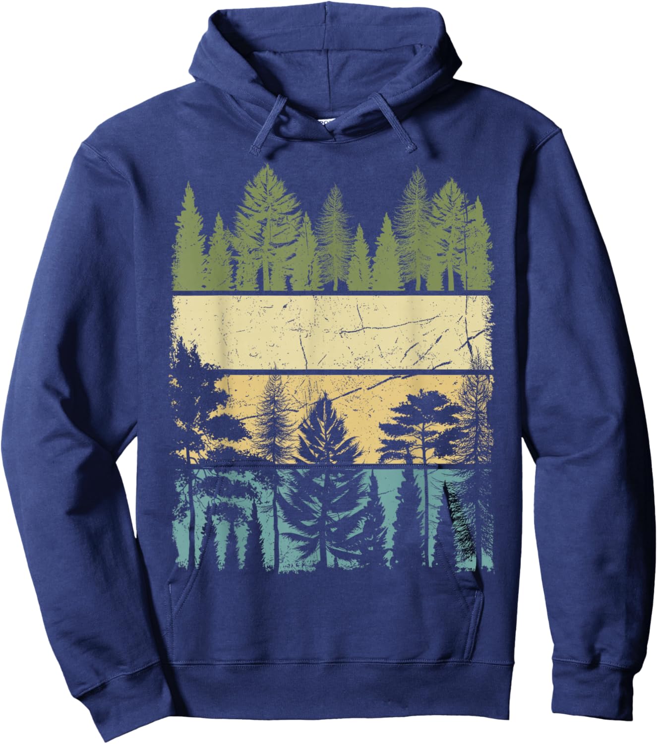 Vintage Forest Trees Wildlife Nature Hiking Camping Hoodie - Hoodie | Navy