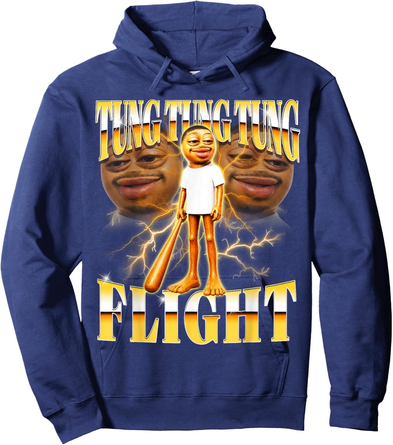 Tung Tung Tung Flight is Calling Y2K Bootleg Reacts Meme Hoodie - Hoodie | Navy