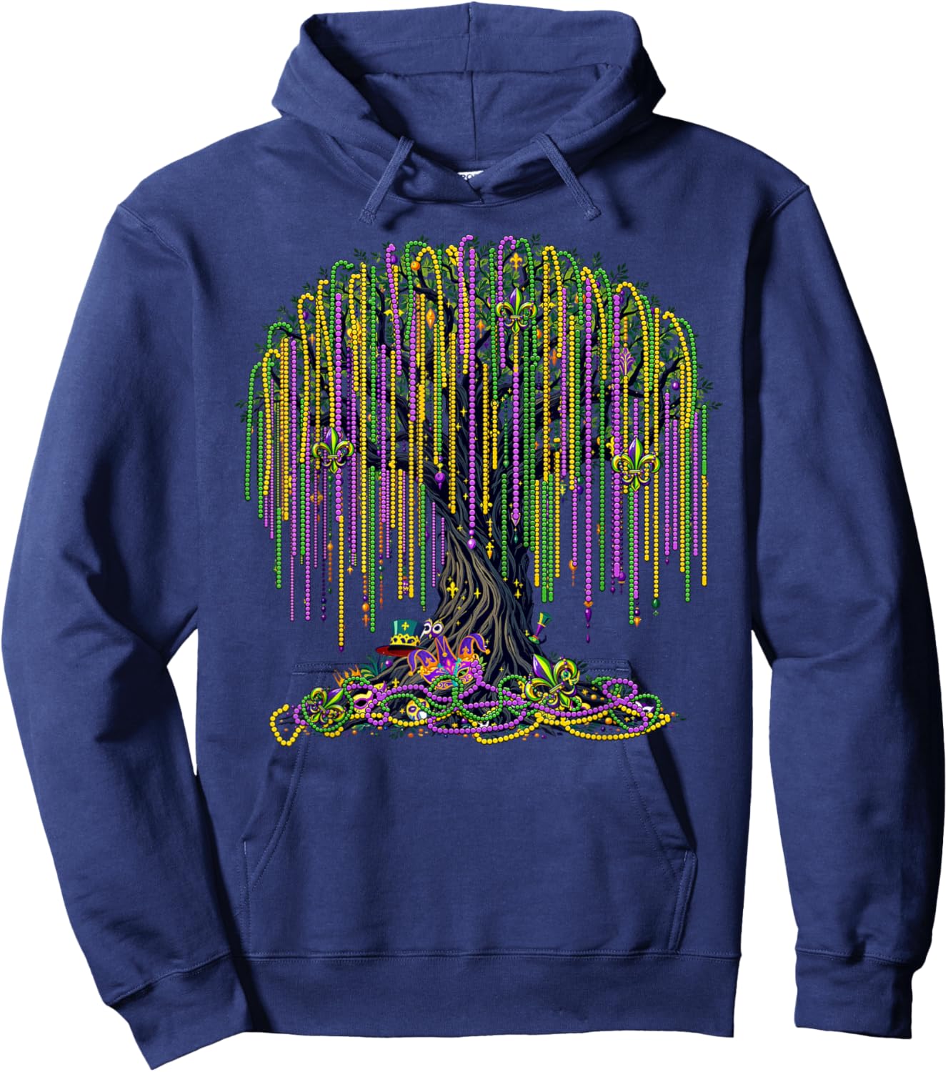 Mardi Gras Tree Beads Mask New Orleans 2025 Festival Hoodie - Hoodie | Navy