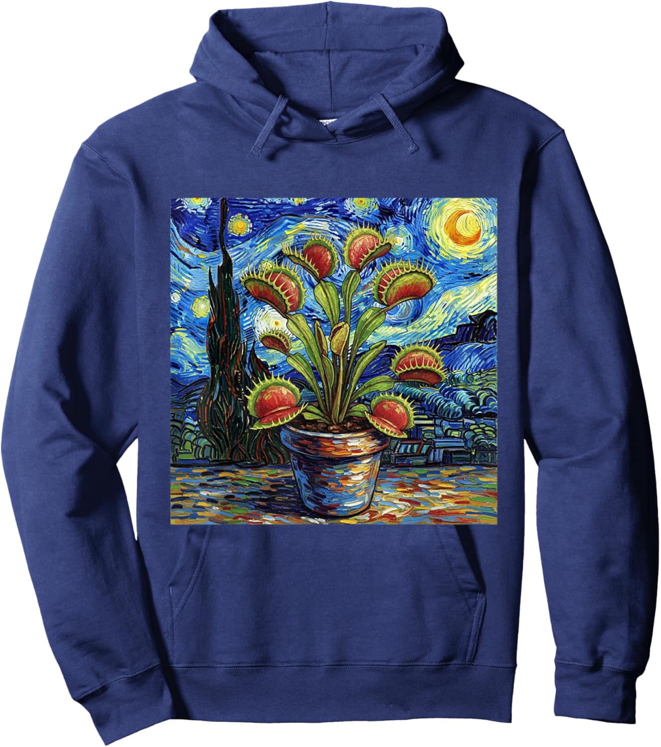 Venus Flytrap Carnivorous Plant Starry Night Van Gogh Style Hoodie - Hoodie | Navy