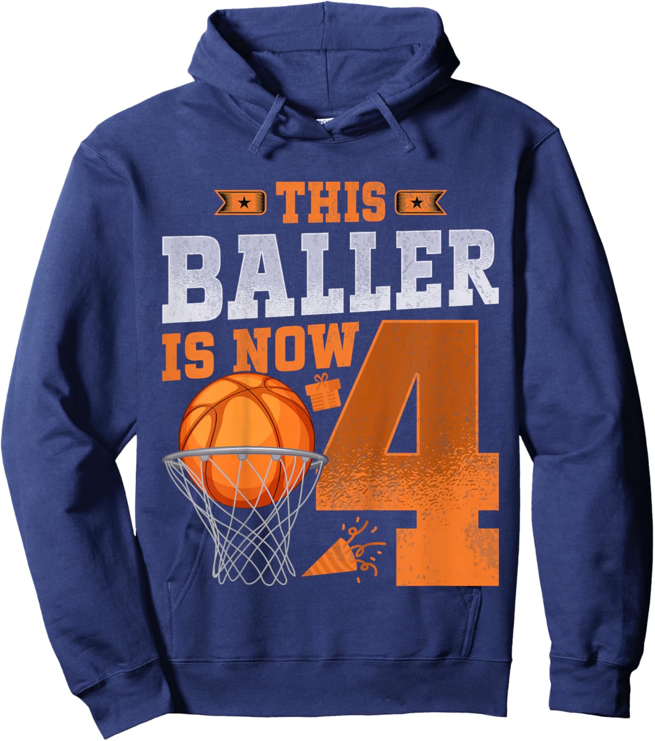 Kids This Baller Is Now 4 Years Old Basketball 4th Birthday Party Hoodie - Hoodie | Navy