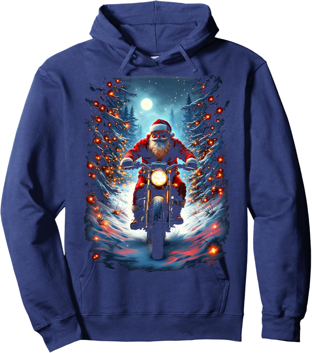 Santa Claus Biker Riding Motorcycle Christmas Moon Hoodie - Hoodie | Navy