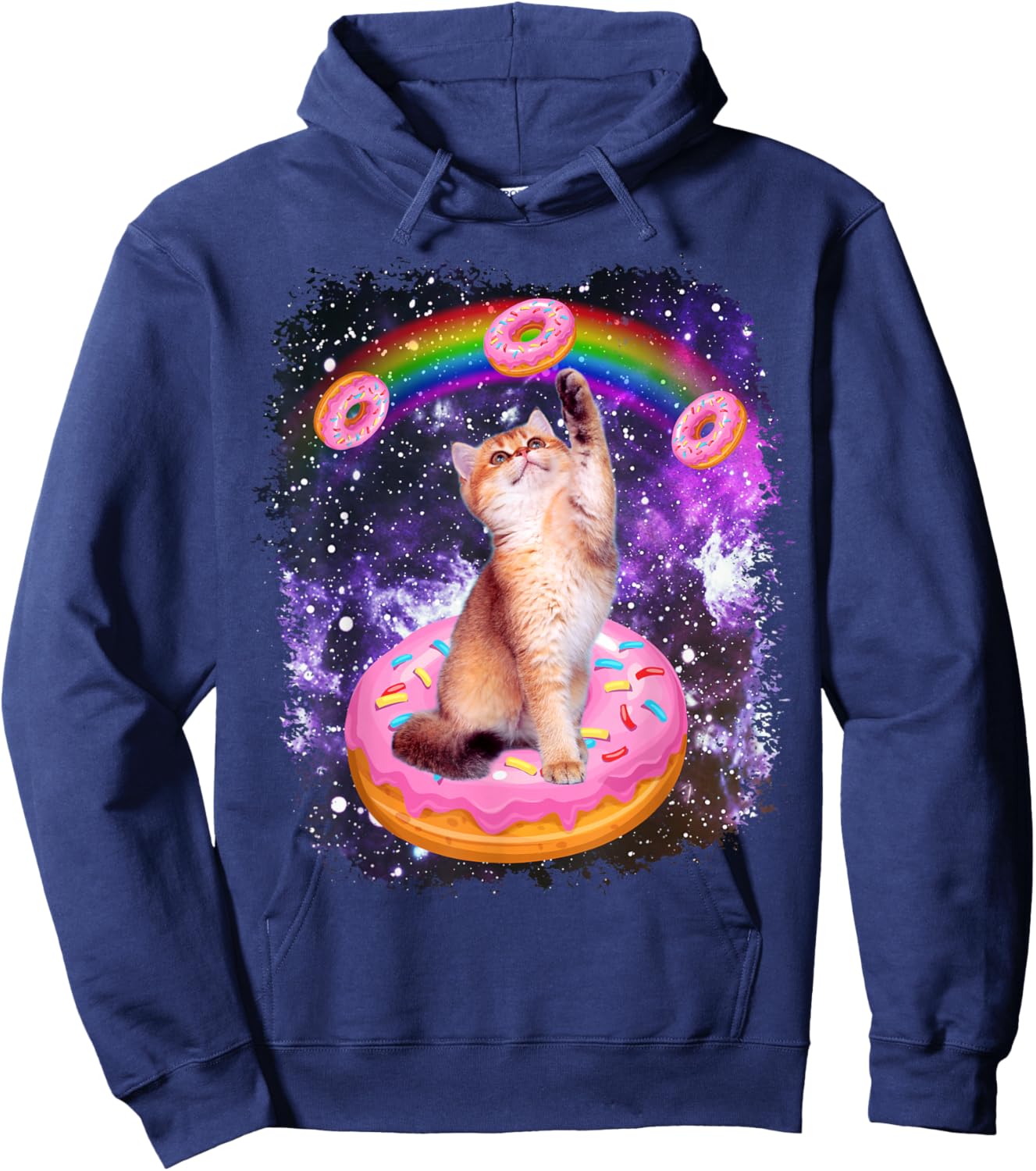 Space Cat Donut Rainbow Cat Galaxy Cute Kitty in Space Hoodie - Hoodie | Navy