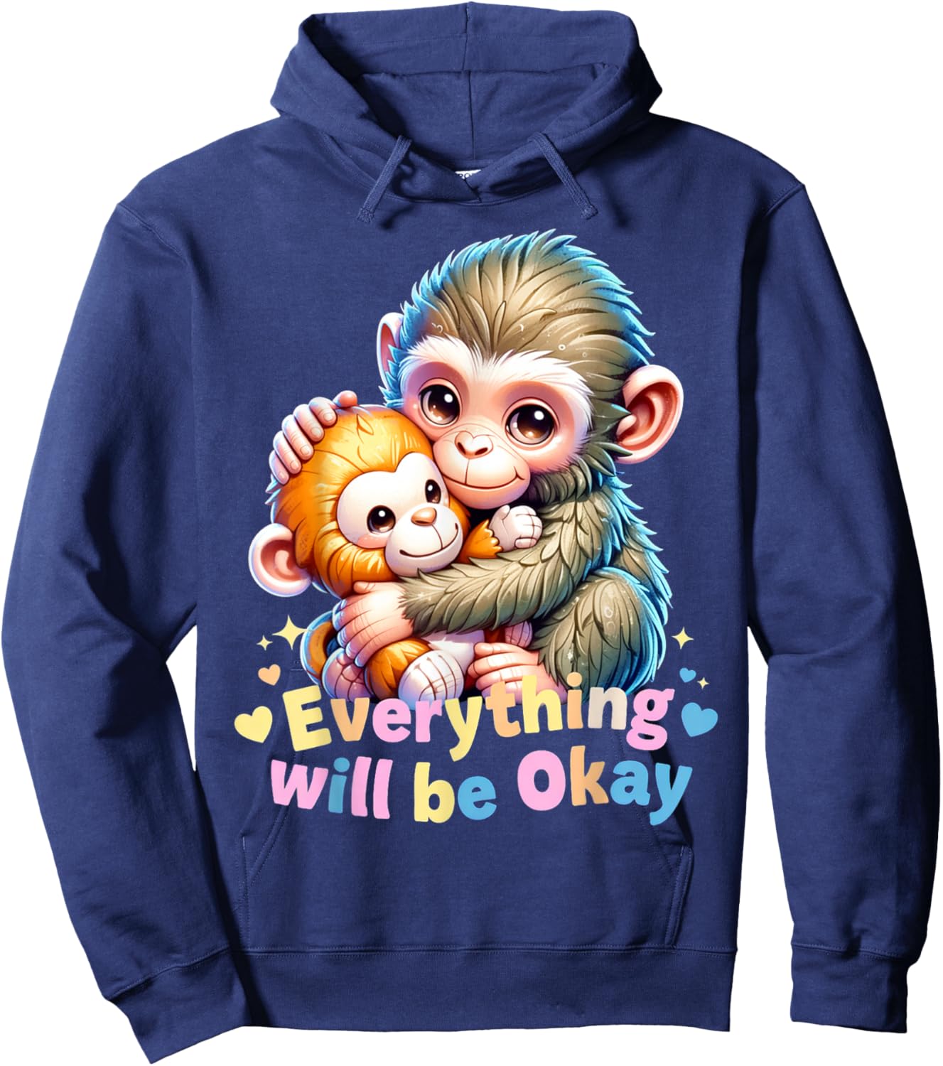 Cute Baby Monkey Punch Everything Will Be Okay Punch Meme Hoodie - Hoodie | Navy