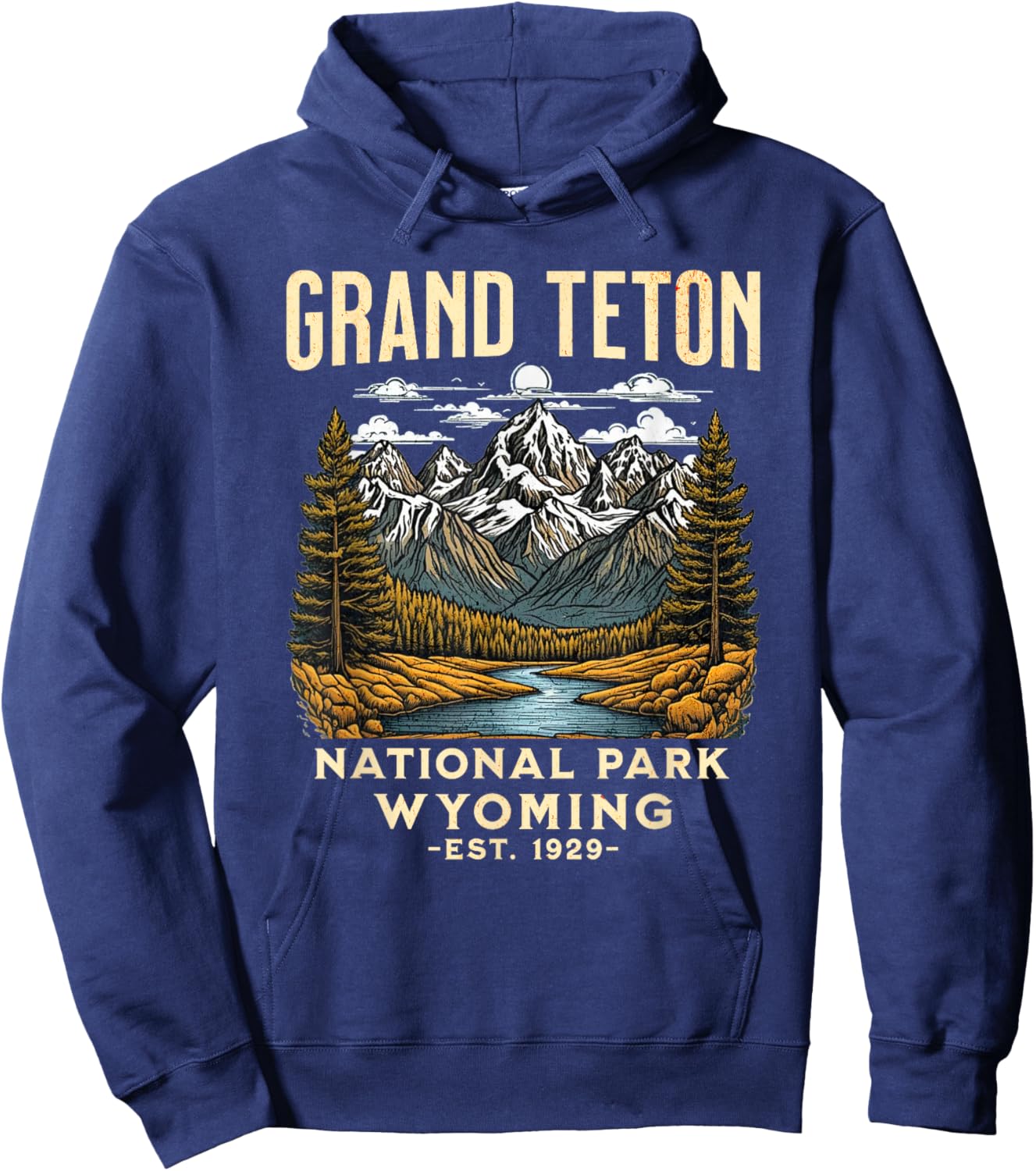 Grand Teton Wyoming | Vintage National Park USA Hoodie - Hoodie | Navy