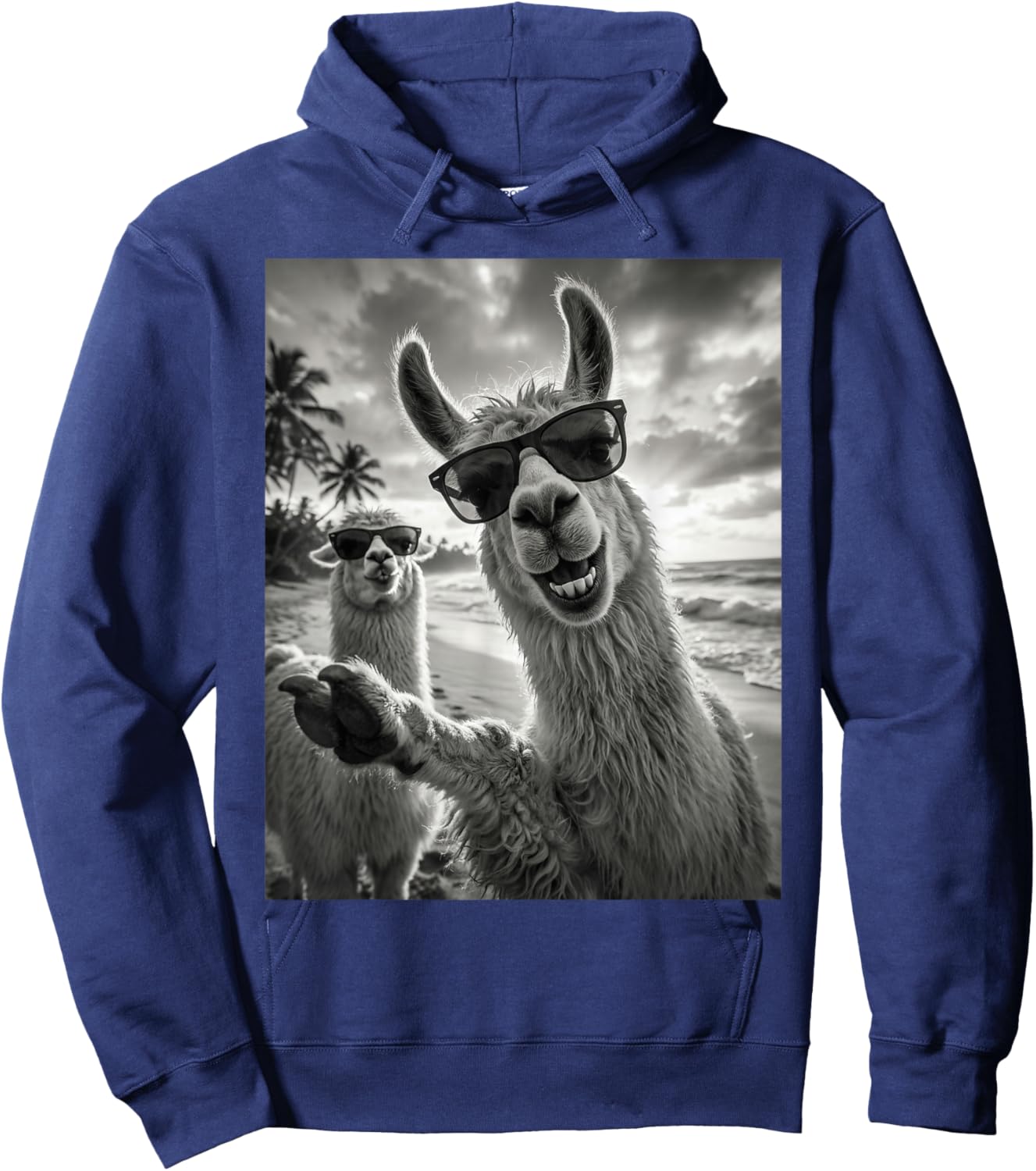 Cool Llama Selfie At The Beach, Cute Llamas Alpaca Hoodie - Hoodie | Navy