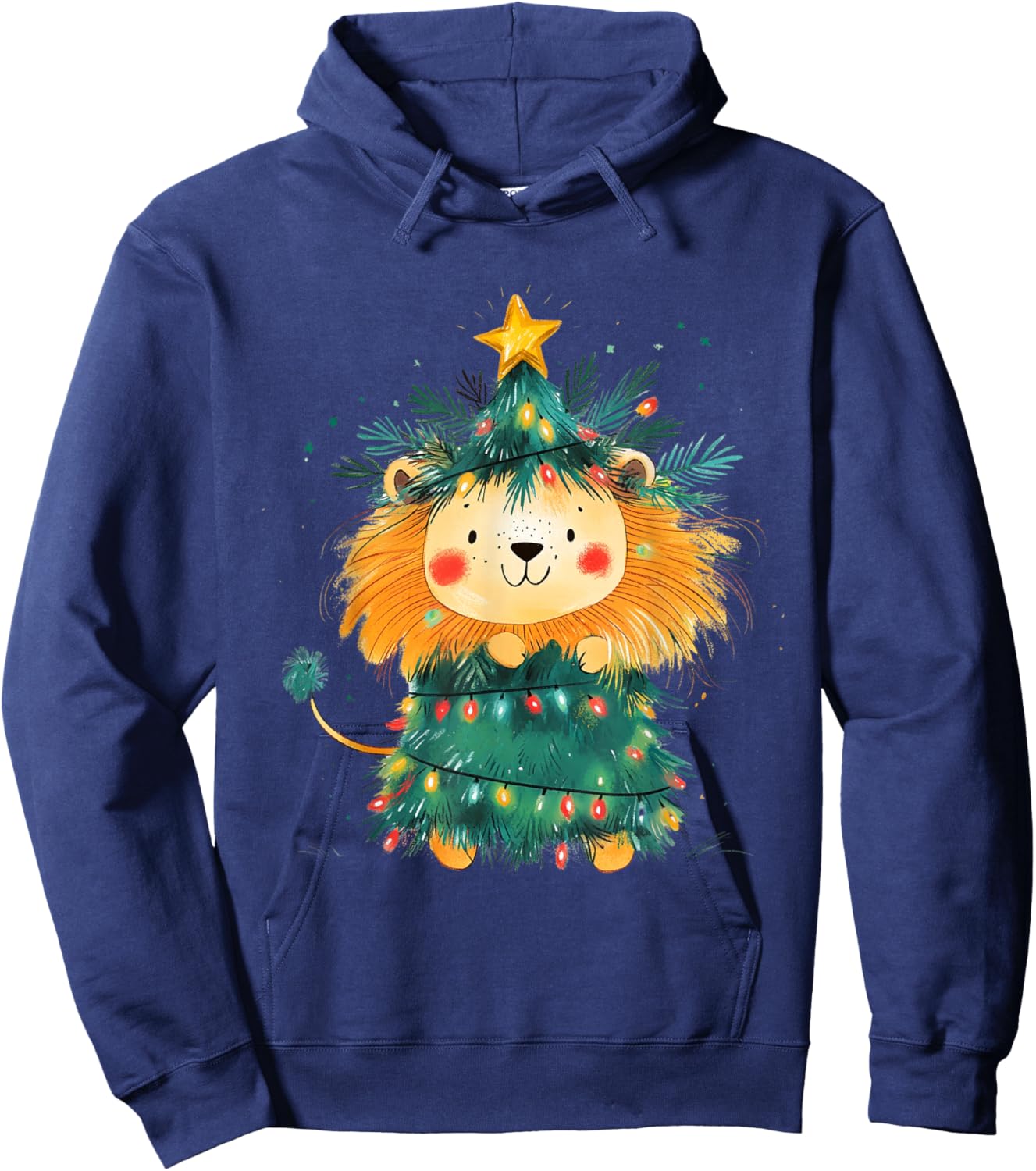 Lion Christmas Tree Pajamas Girls Boys Xmas Lights Hoodie - Hoodie | Navy