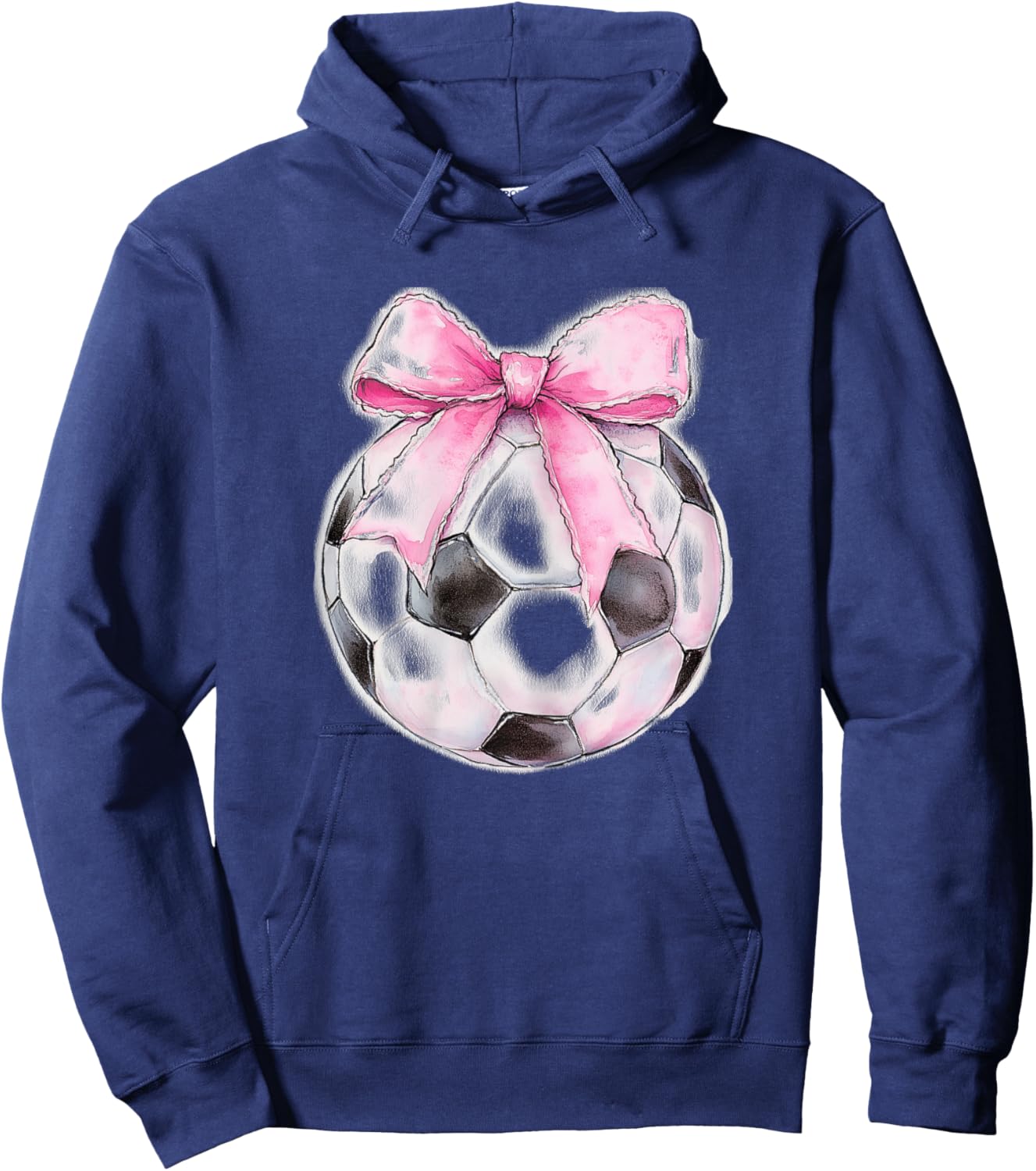 Soccer Ball Pink Coquette Bow Dainty Ribbon Girls Soccer Hoodie - Hoodie | Navy