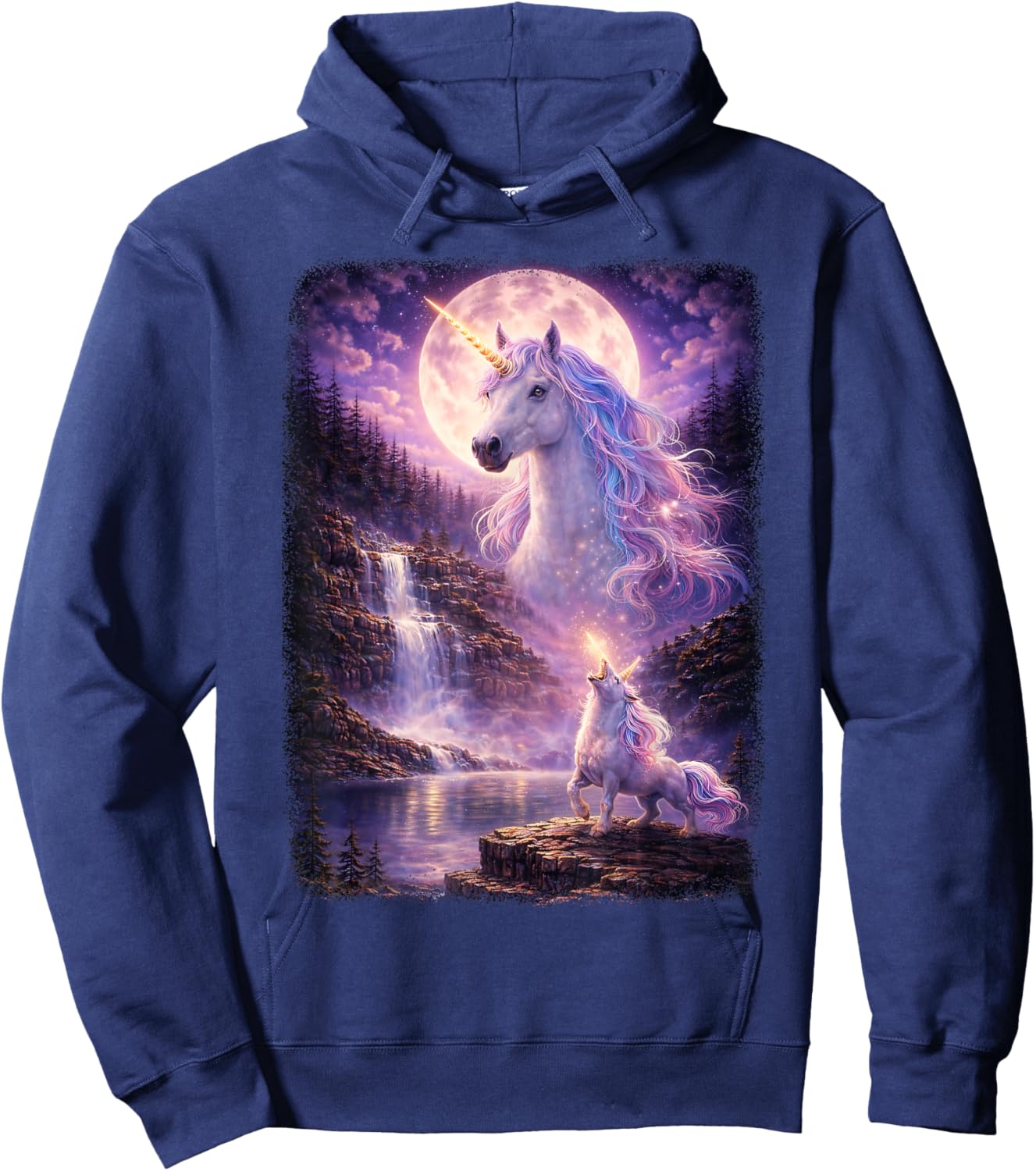 Einhorn heulend auf Mond Vintage Funny Mystic Hoodie - Hoodie | Navy