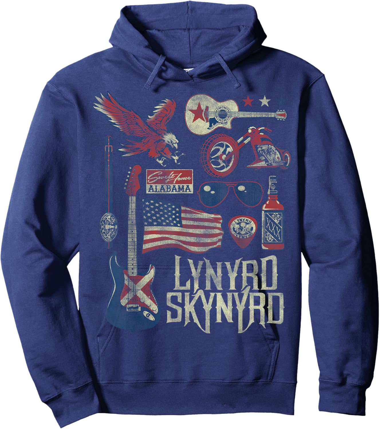 Lynyrd Skynyrd Collage Sweet Home Alabama US Flag Band Biker Hoodie - Hoodie | Navy