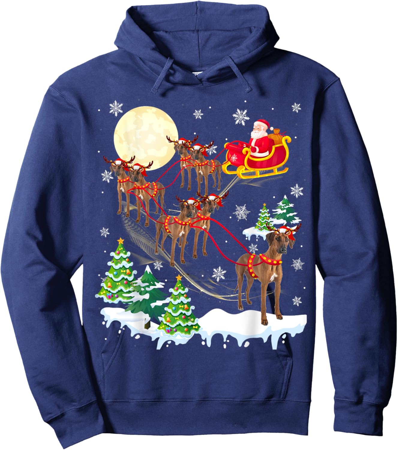 Rhodesian Ridgeback Reindeer Christmas Dog Riding Santa Men Women Kids Hoodie - Hoodie | Navy