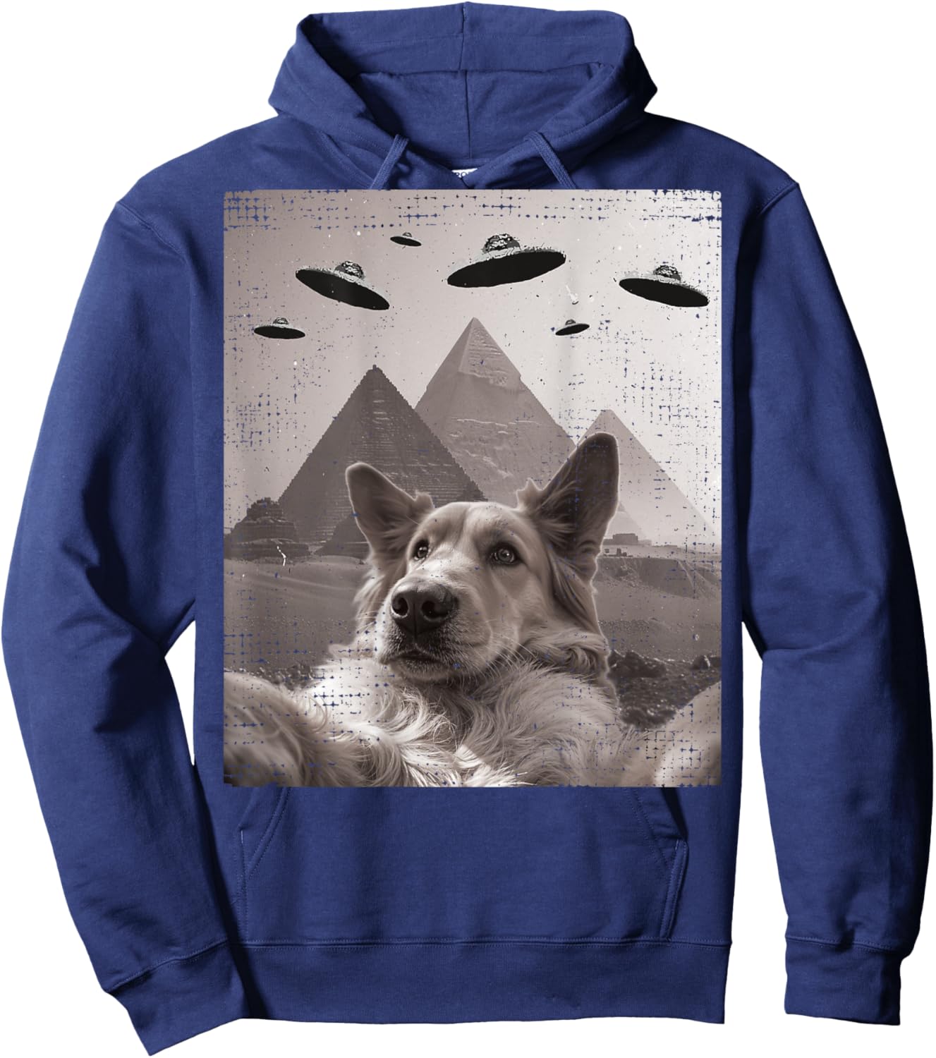 Dog UFO Meme - Funny Golden Retriever Dog Selfie with UFOs Men Hoodie - Hoodie | Navy
