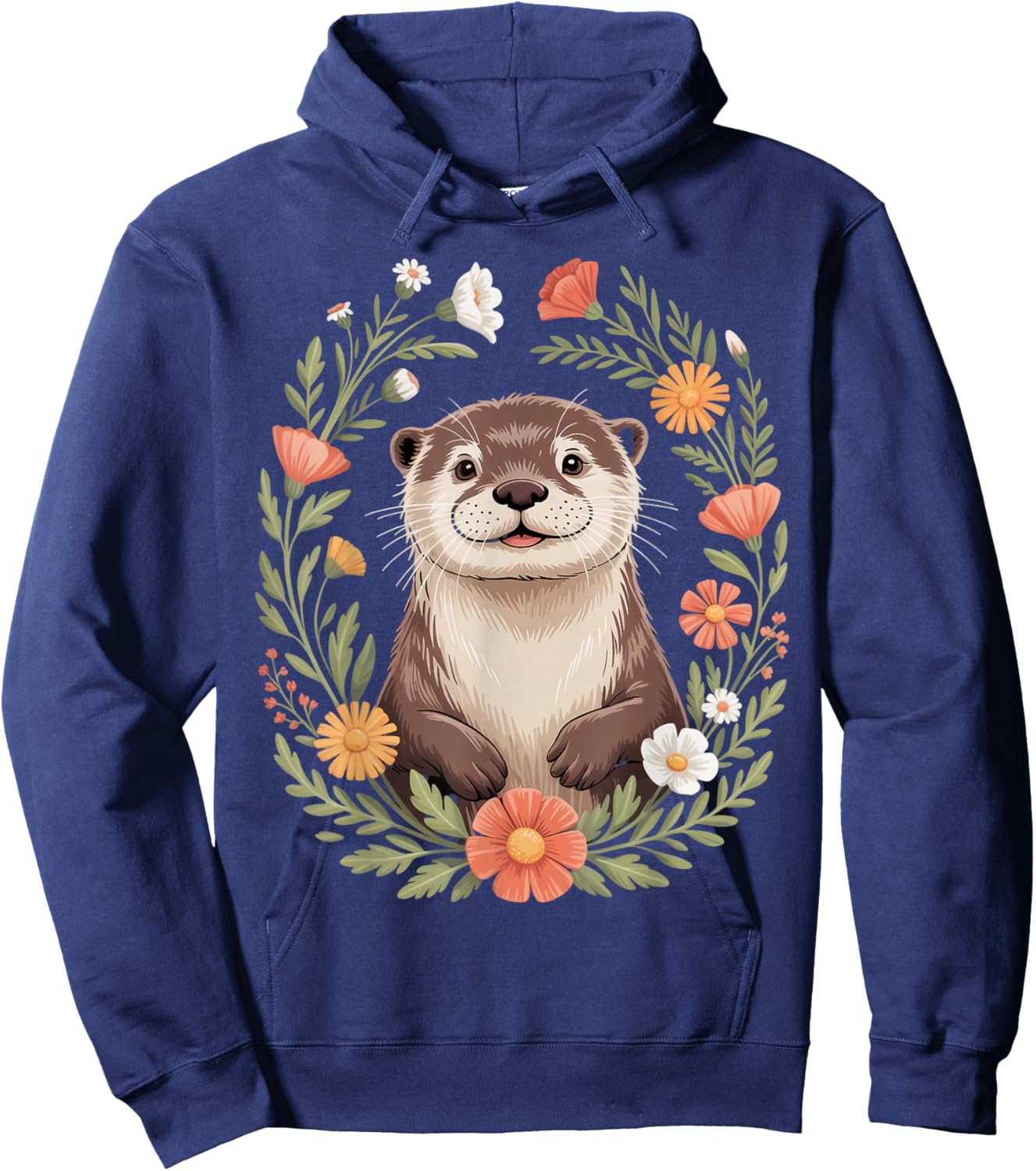 Flower Otter Floral Sea Animals Otter Cute Otter Hoodie - Hoodie | Navy