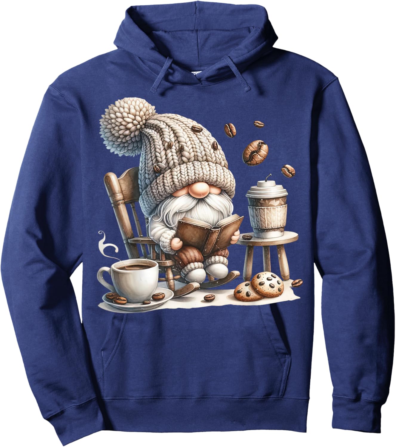 Vintage Cute Gnome Reading Book Coffee Cute Gnome Graphic Hoodie - Hoodie | Navy