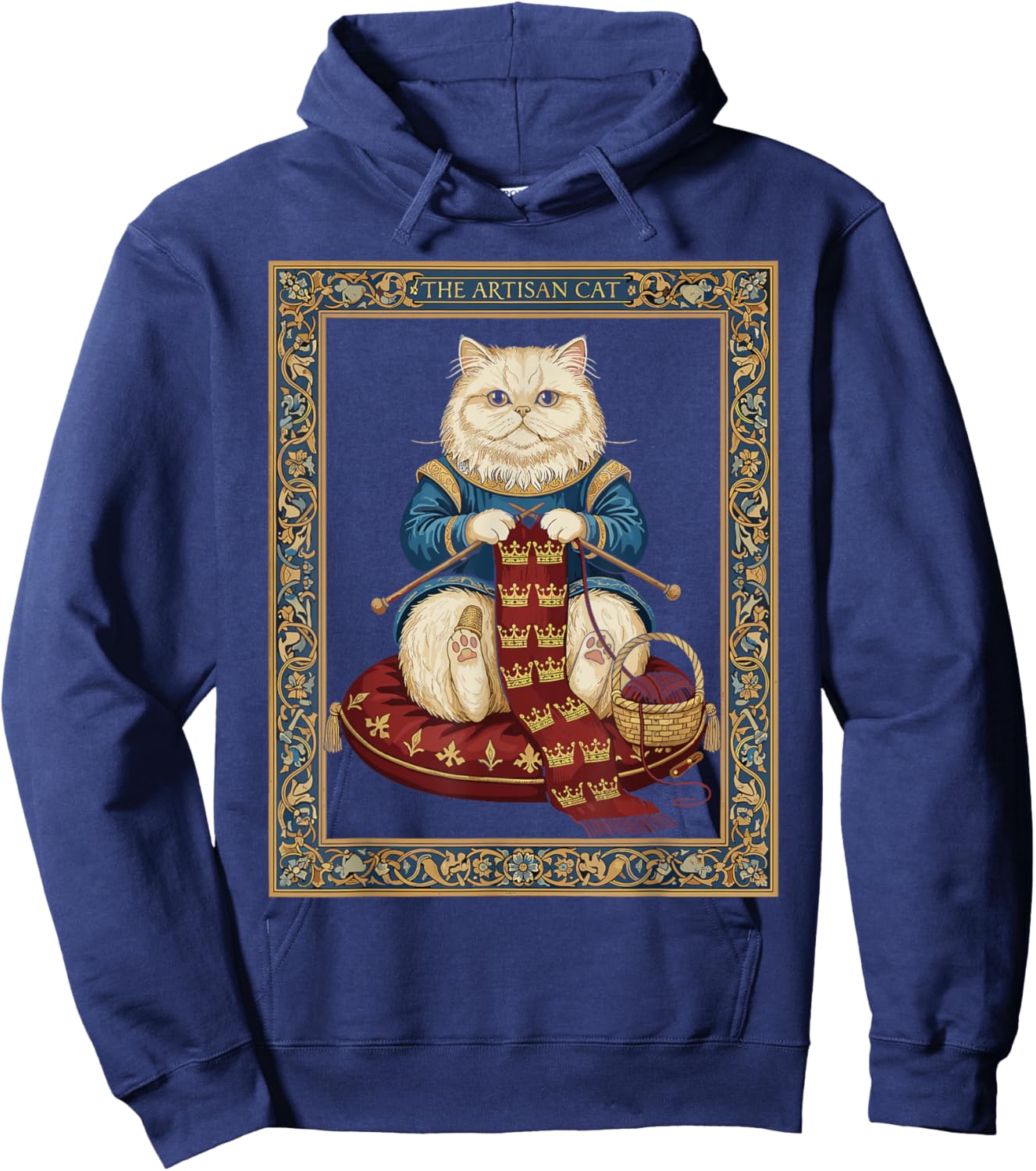 Cat Enthusiast Royal Knitting Animal Medieval Tapestry Hoodie - Hoodie | Navy