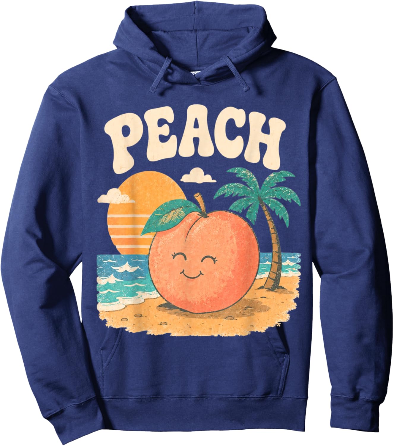 Peach Beach Summer Retro Cute Fruit Sunset Design Hoodie - Hoodie | Navy