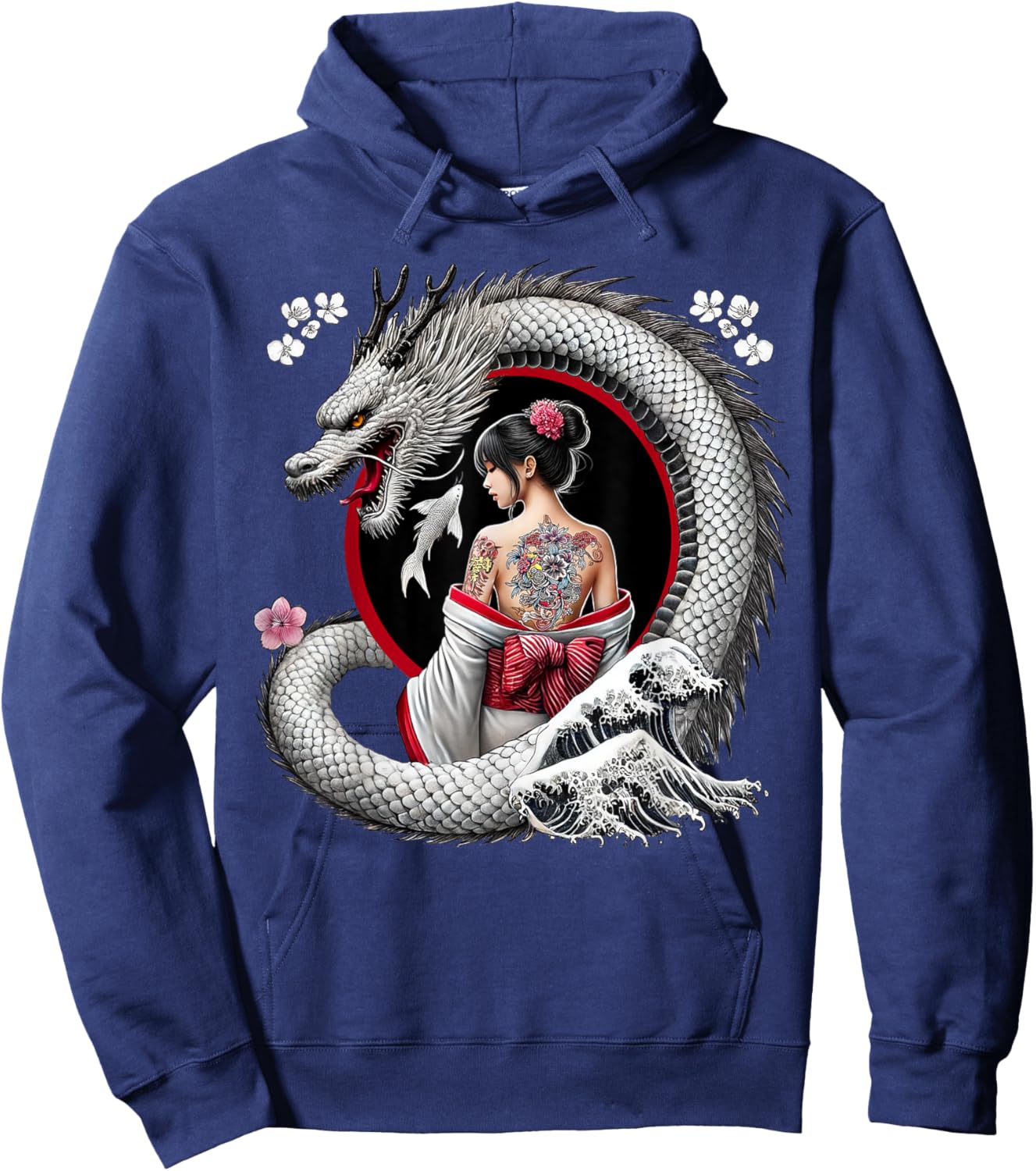 Geisha and Dragon Tattoo Art Hoodie - Hoodie | Navy