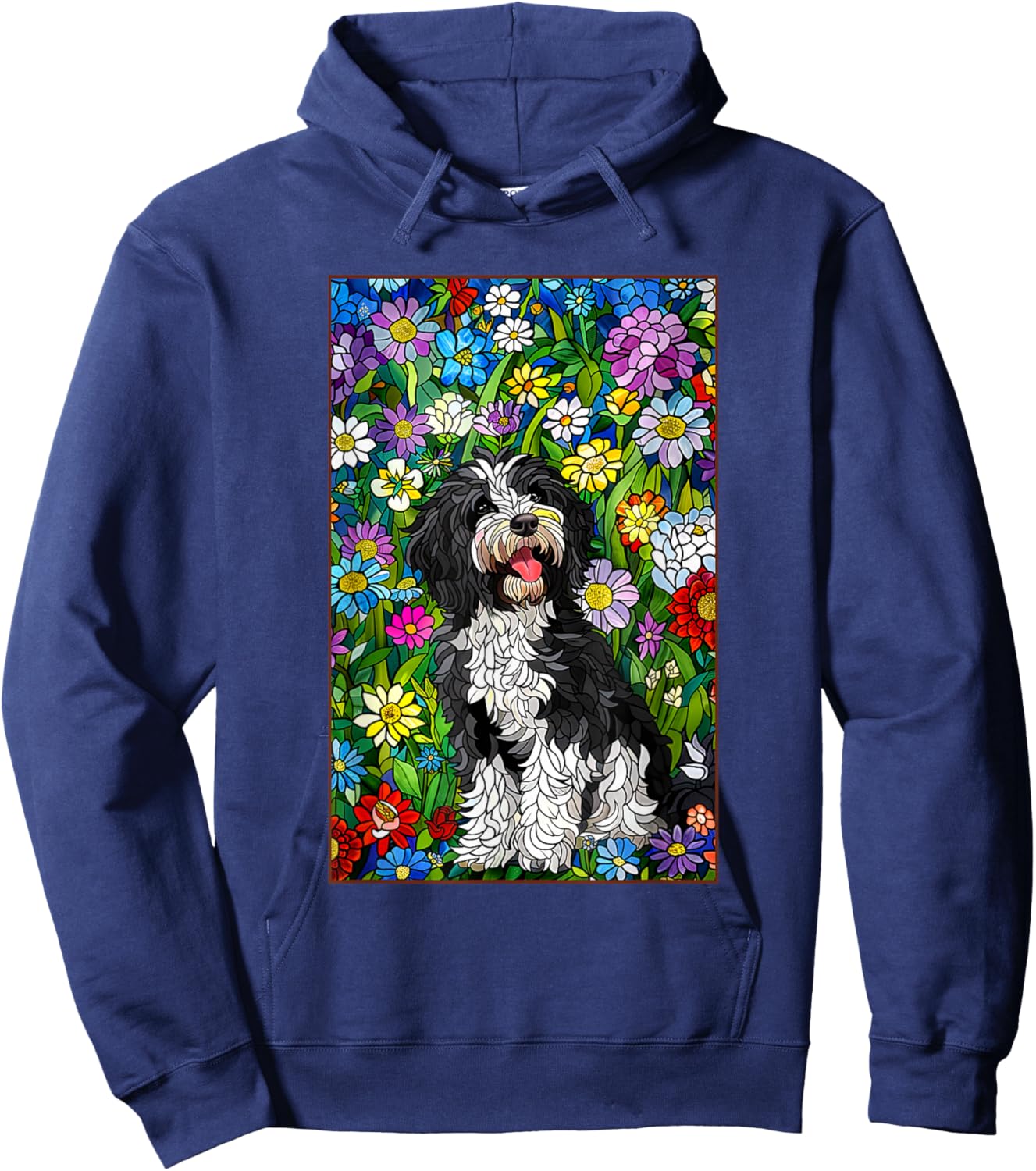 Bordoodle Dog Stained Glass Leadlight Artistic Design Men Women Kids Hoodie - Hoodie | Navy