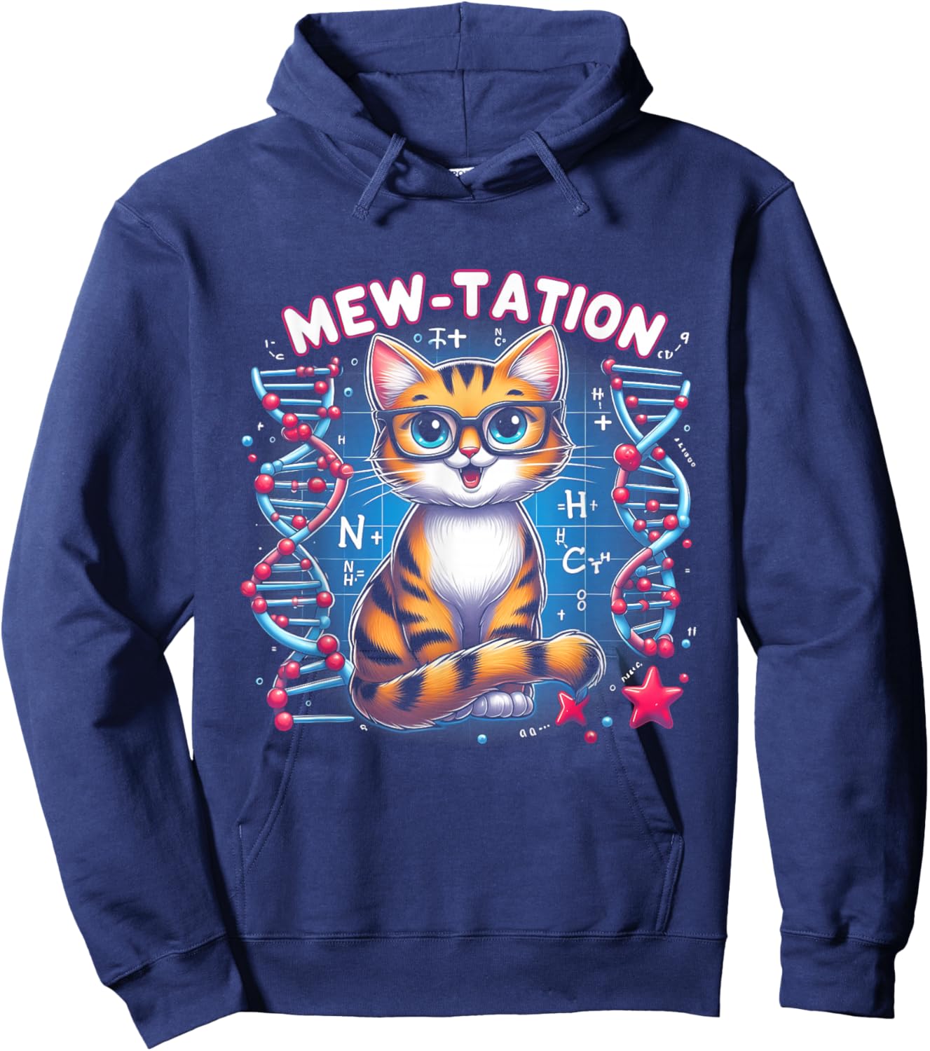 Mew-tation Funny Cat Science DNA Cells Biology Teacher Hoodie - Hoodie | Navy