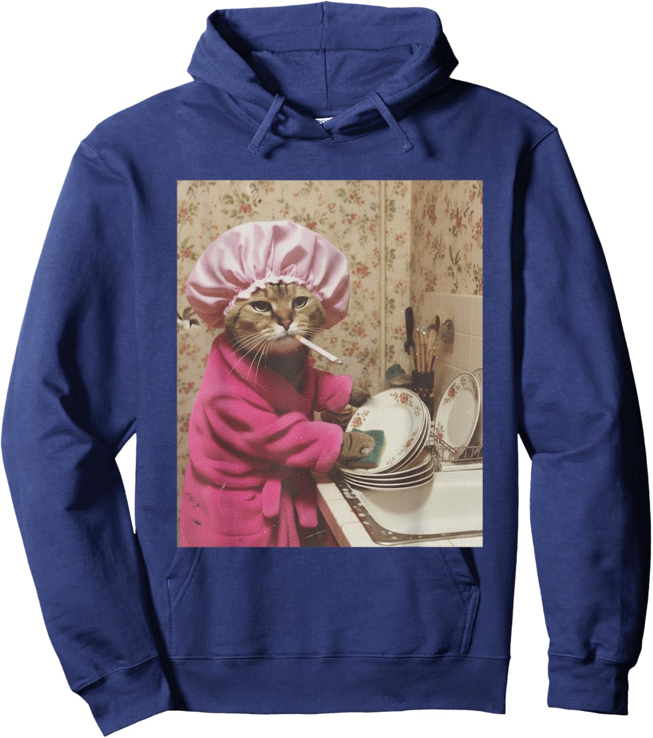 Hausfrau Katze Meme Zigarette Lustig Ironic Brainrot Y2K Hoodie - Hoodie | Navy