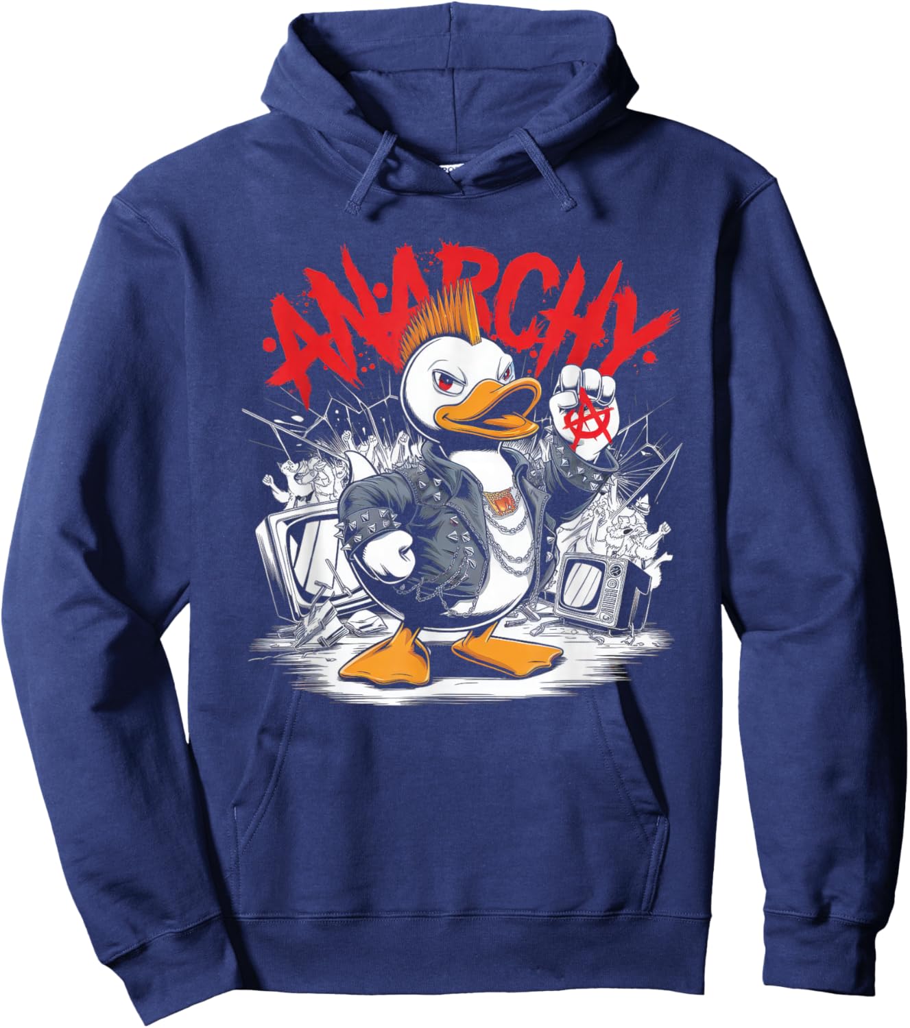 Punk Men's Women's Duck Rock Duckling Anarchy Punk , black, S Hoodie - Hoodie | Navy