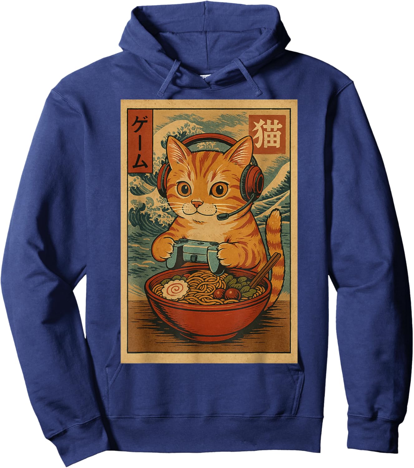 Kawaii Anime Gamer Cat Ramen Retro Japanese Gaming Funny Hoodie - Hoodie | Navy