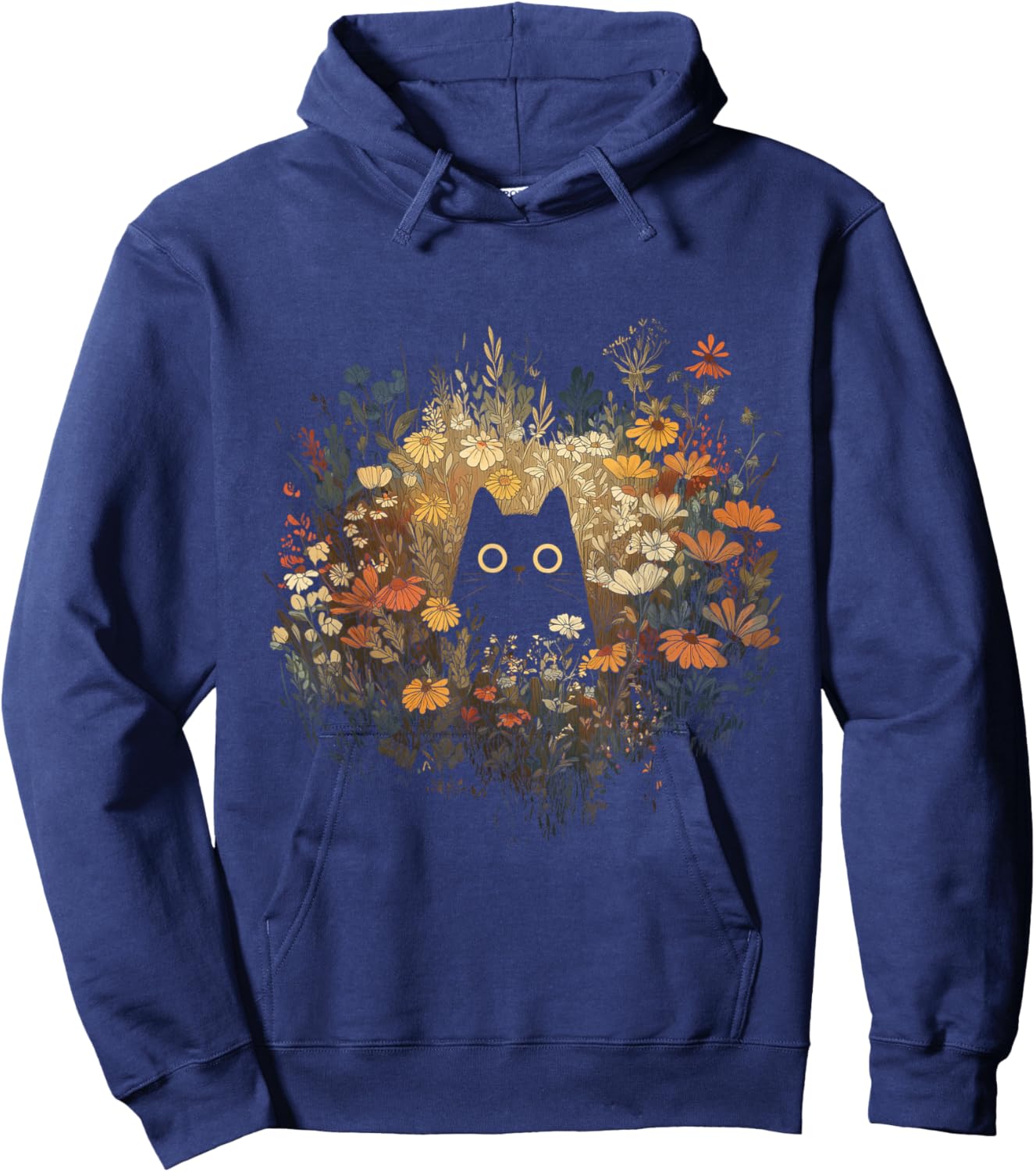 Cat Wildflower Funny Cute Floral Black Cat Hoodie - Hoodie | Navy