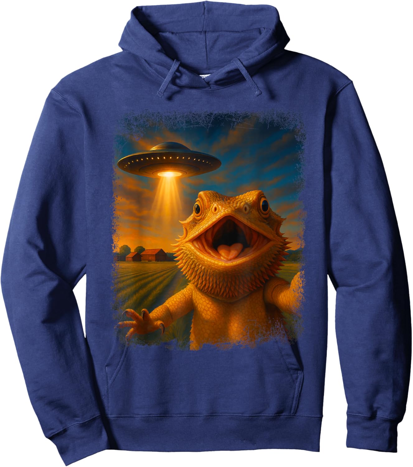 Distressed Dragon UFO Selfie Funny Invasion Alien Art Humor Hoodie - Hoodie | Navy