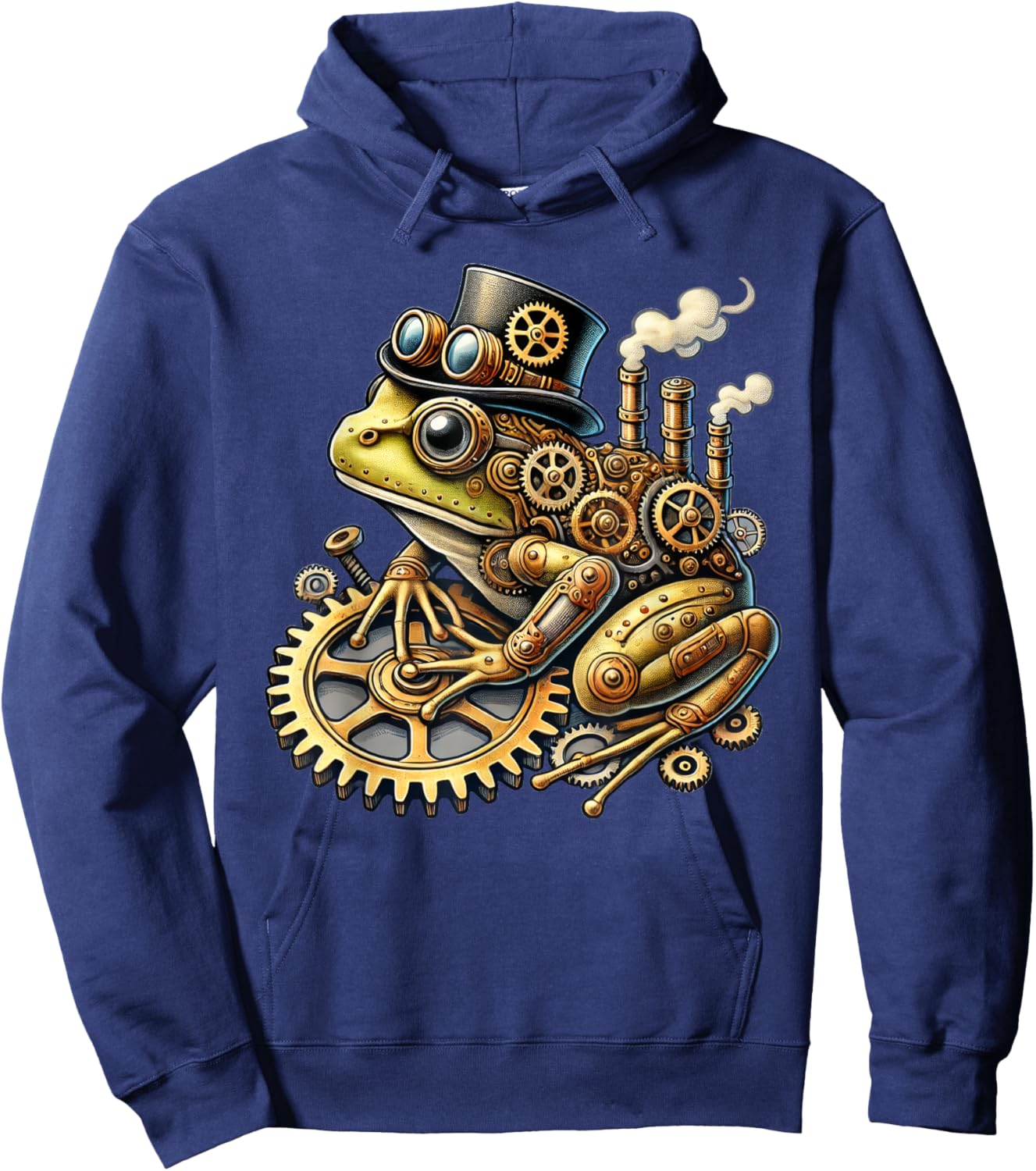 Steampunk Frog Fantasy Apparel Steampunk Frog Art - -Adults & Kids - Black - Small - Short Sleeve - Cotton Blend - Machine Wash Hoodie - Hoodie | Navy