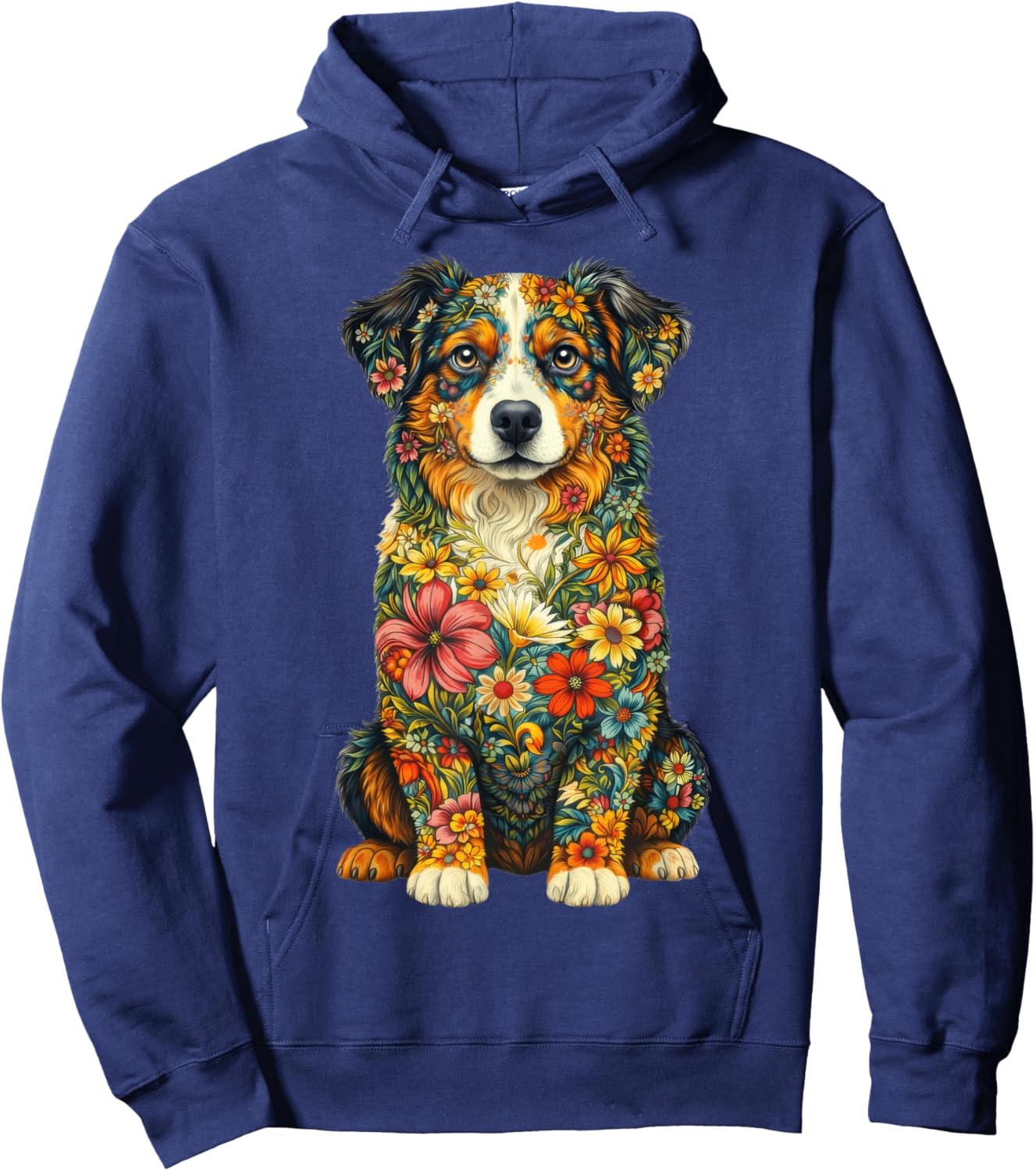 Floral Australian Shepherd Aussie Lover Dog Moms Mama Women Hoodie - Hoodie | Navy