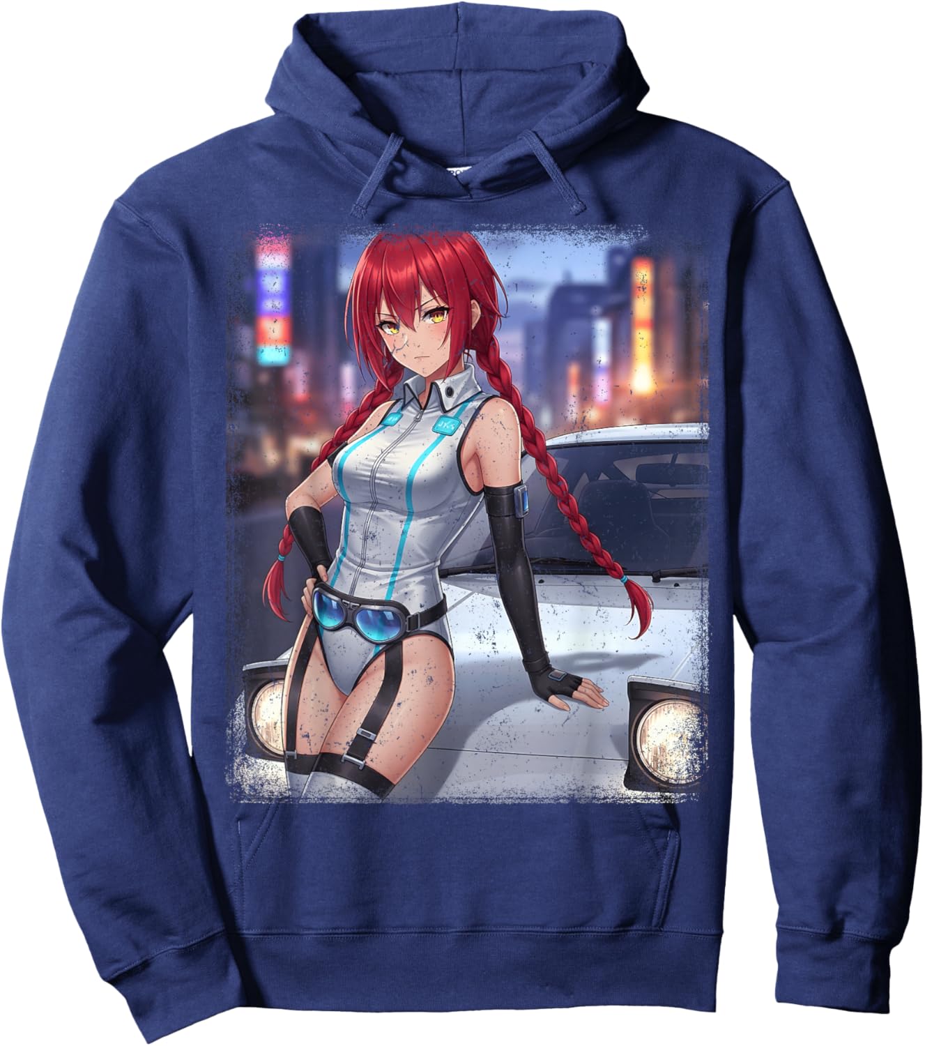 Retro Vintage Japanese JDM Race Car Waifu Anime Girl Women Hoodie - Hoodie | Navy