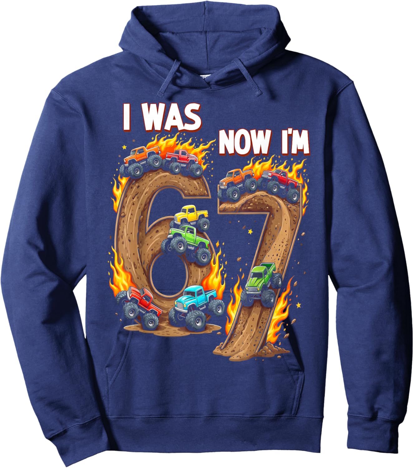 I was 6 Now Im 7 7th Birthday Monster Truck 4 Wheelers Boy Hoodie - Hoodie | Navy