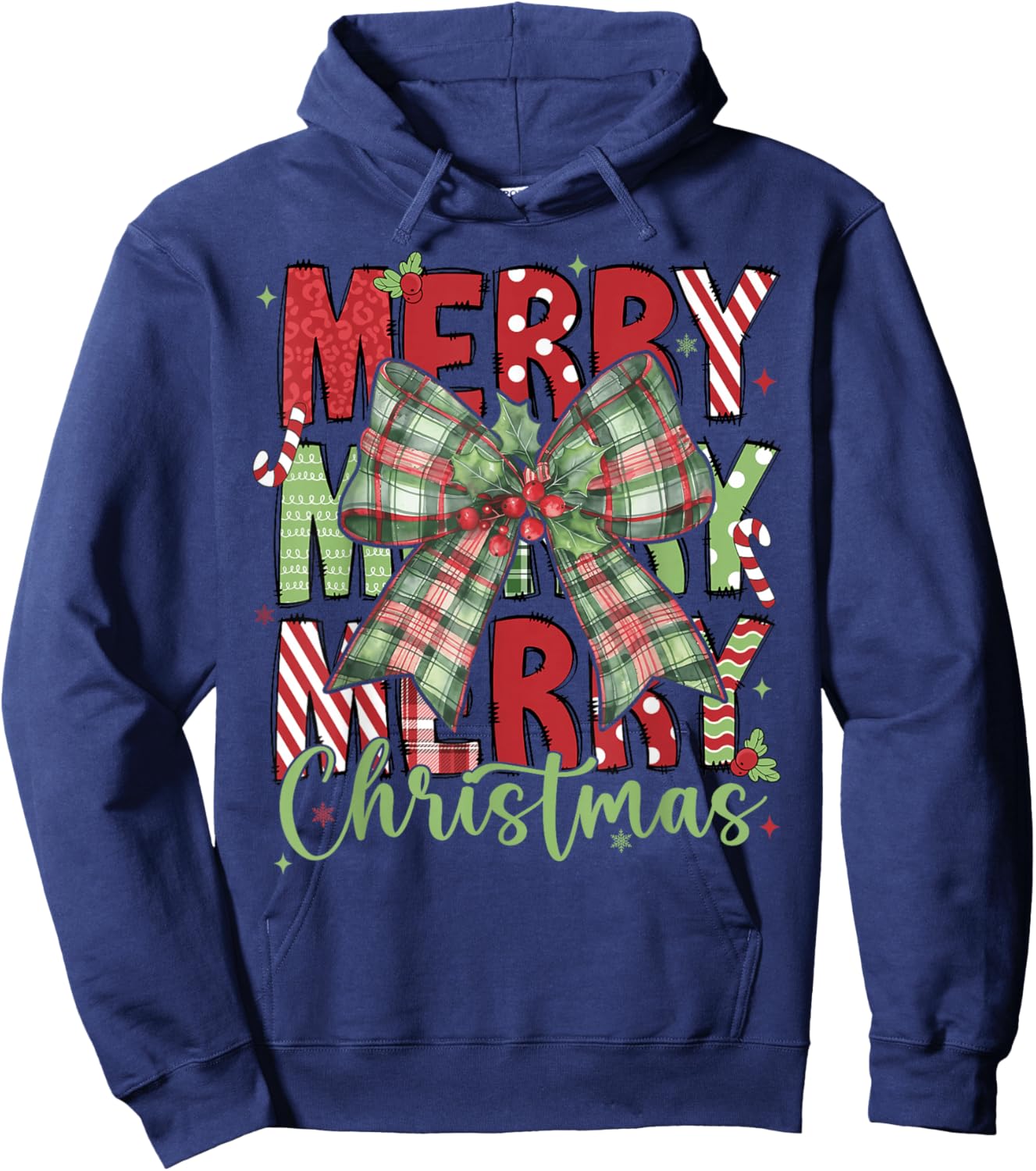 Merry Christmas Coquette Bow Xmas Pajamas Family Matching Hoodie - Hoodie | Navy