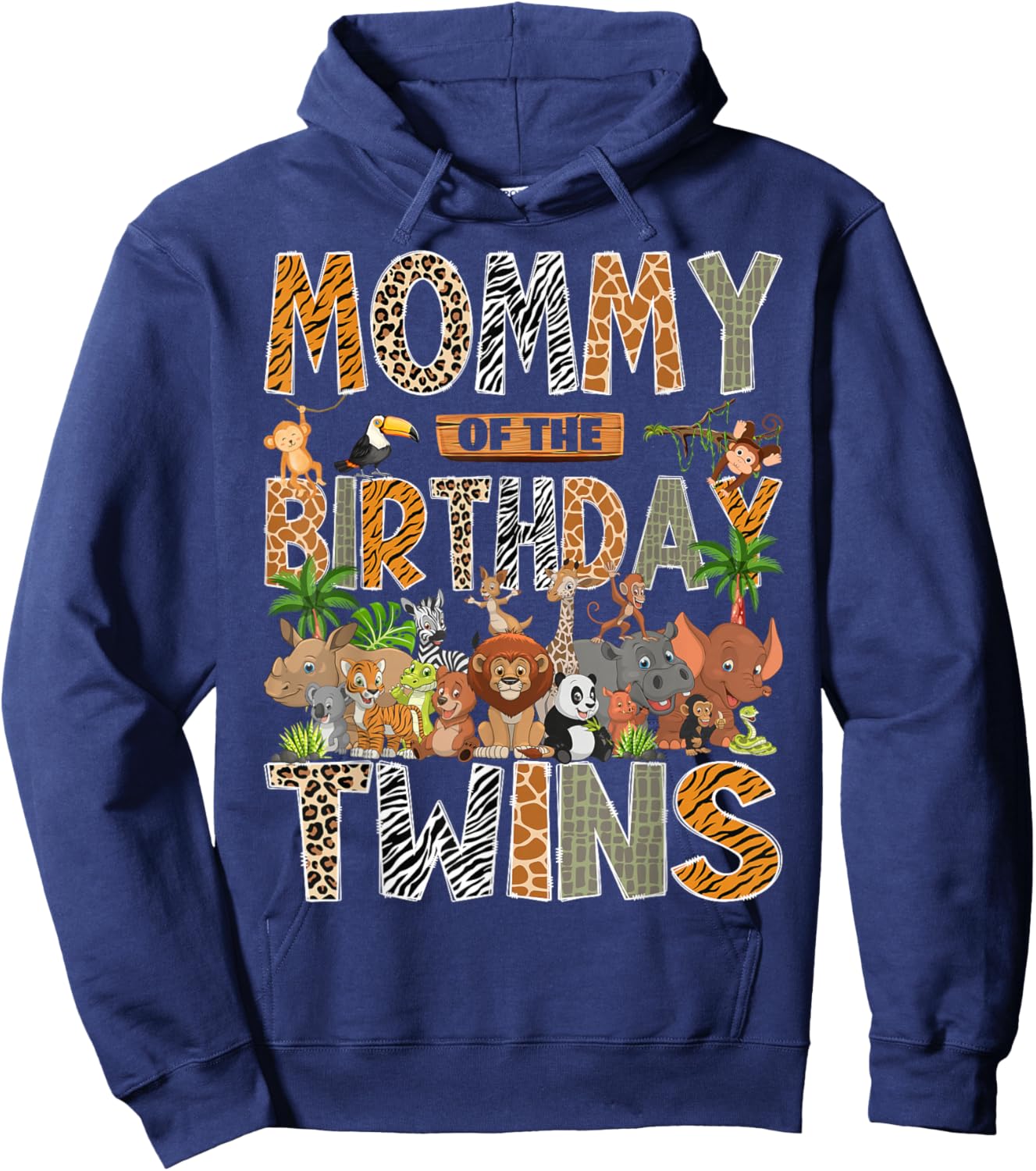 Mommy of The Birthday Twins Safari Wild One Zoo Animal Hoodie - Hoodie | Navy