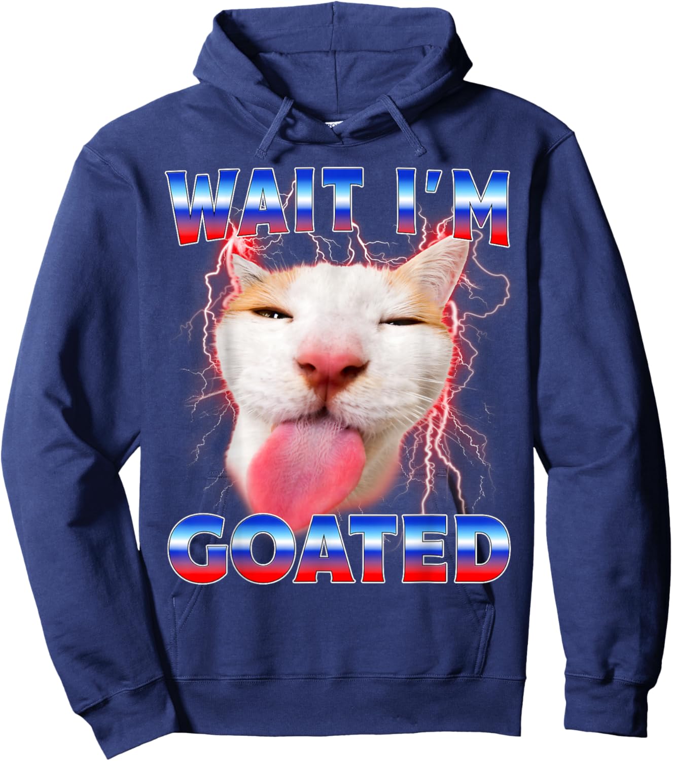 Wait I'm Goated Cat Funny Cat Lovers Staring Cat Funny Meme Hoodie - Hoodie | Navy