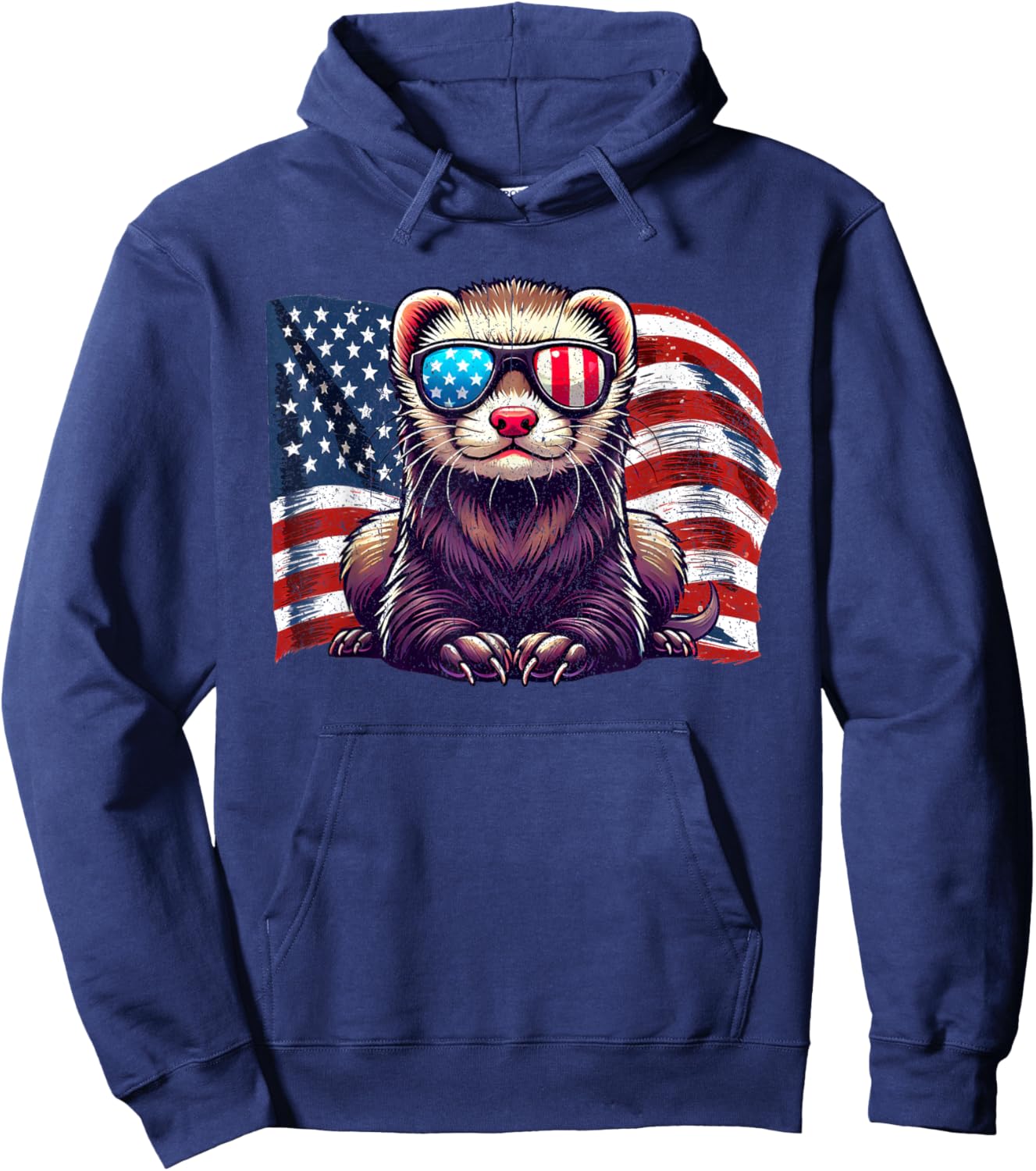 Ferret Pets Lovers Patriotic America Flag Sunglasses Vintage Hoodie - Hoodie | Navy