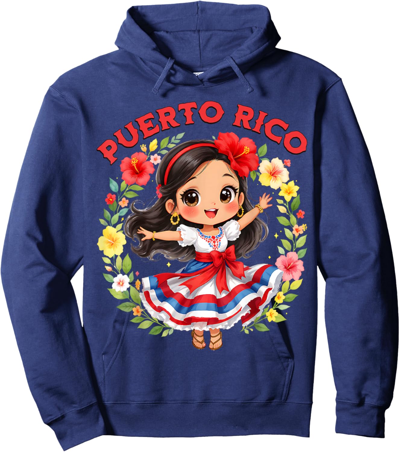 Puerto Rican Girl Culture Pride Cute Girl Traditional Dress Hoodie - Hoodie | Navy