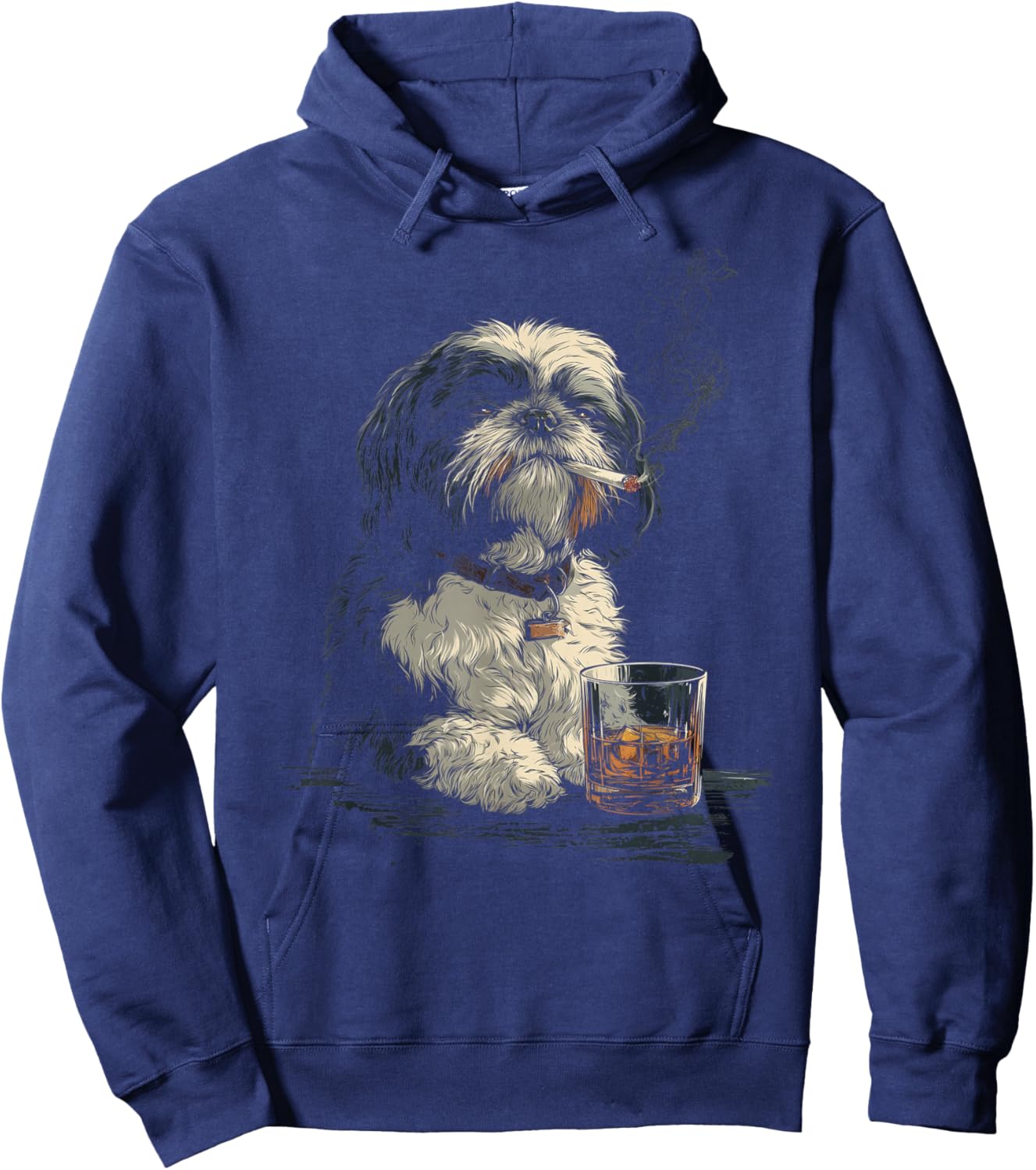 Shih Tzu Smoking Cigarette Whisky Lover Funny Dog Hoodie - Hoodie | Navy