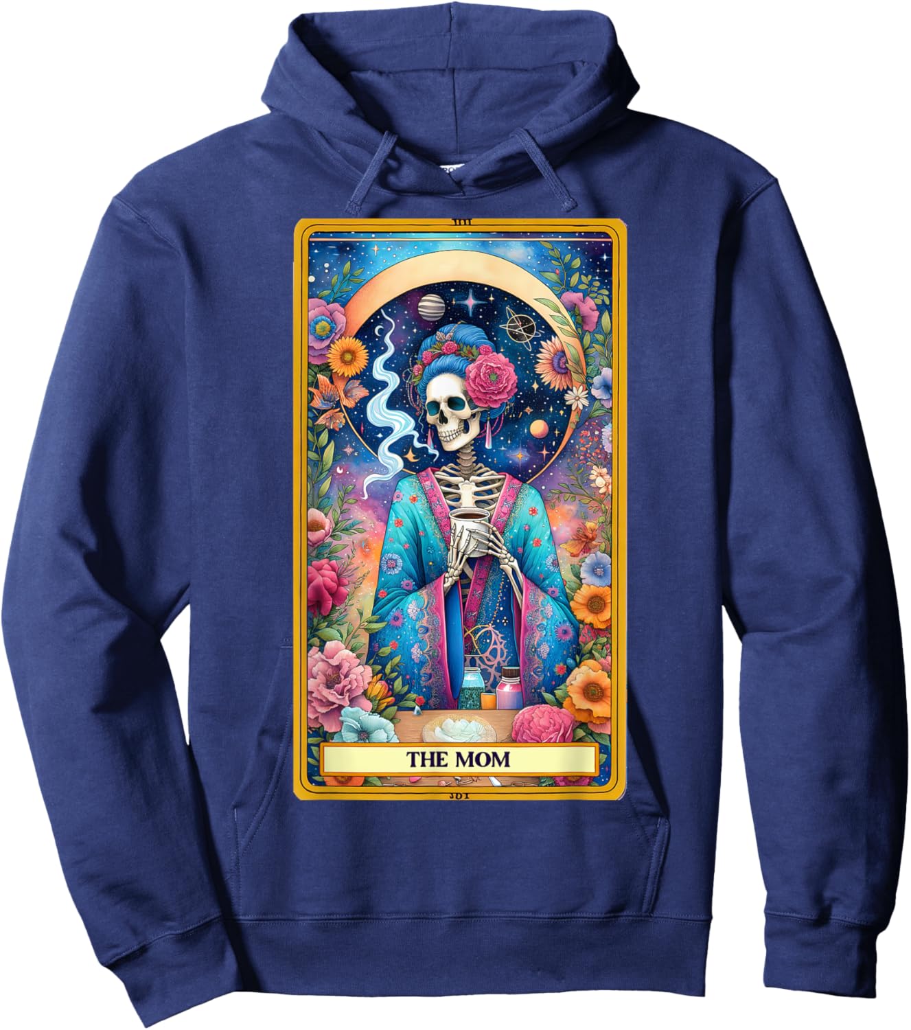 Mom Tarot Card Skeleton Skelly Messy Bun Robe Coffee Mama Hoodie - Hoodie | Navy
