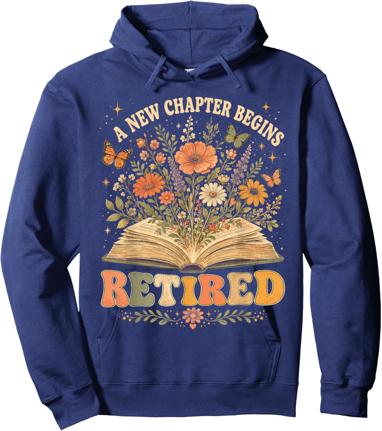 Retired A New Chapter Begins Retro Floral Book Hoodie - Hoodie | Navy