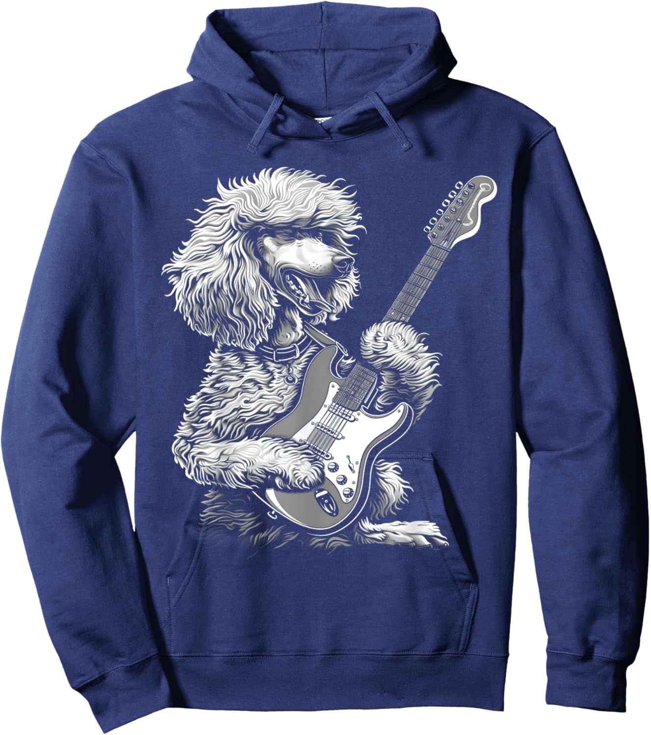 Funny Poodle Dog Playing Electric Guitar Rock Dog Dad Hoodie - Hoodie | Navy