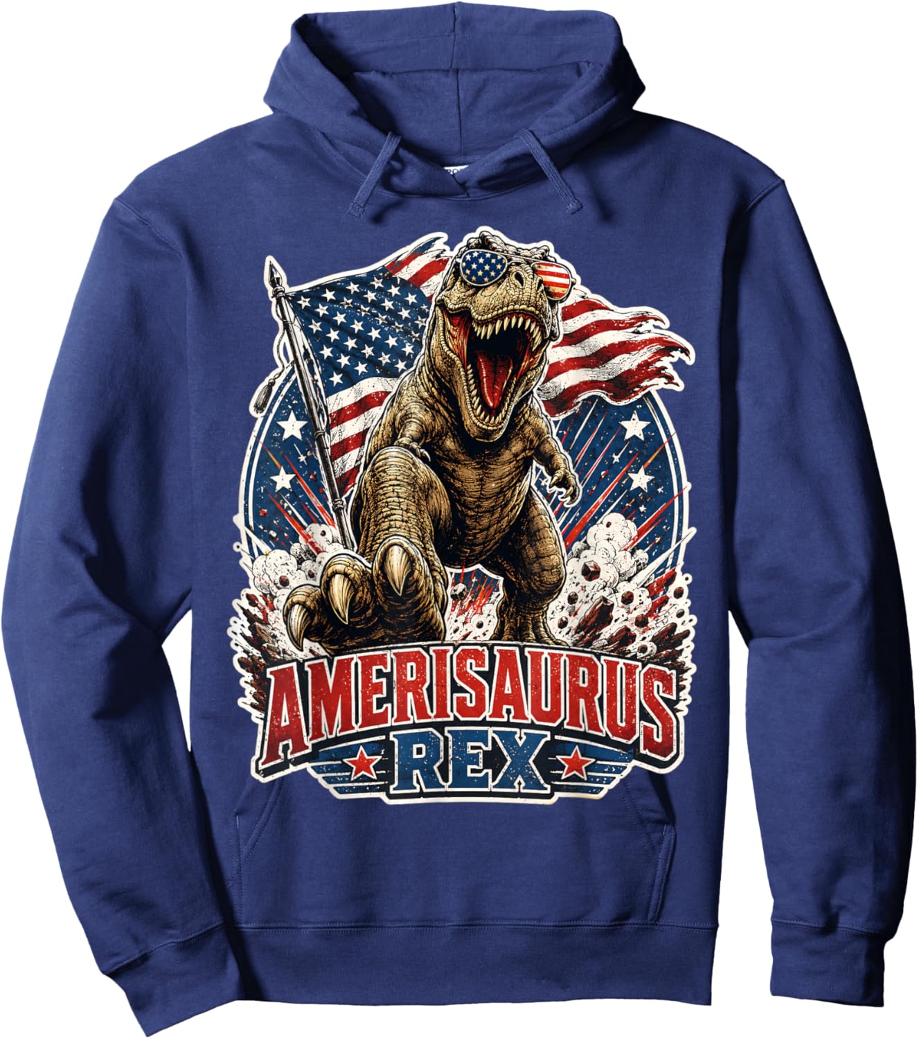 Dinosaur 4th of July T Rex Funny Amerisaurus Rex Boys Men Hoodie - Hoodie | Navy