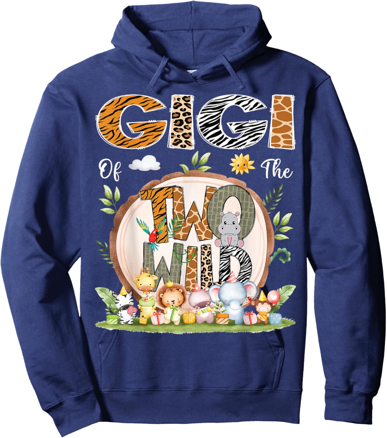 Gigi Of The Two Wild Animal Safari 2Nd Birthday Party Hoodie - Hoodie | Navy